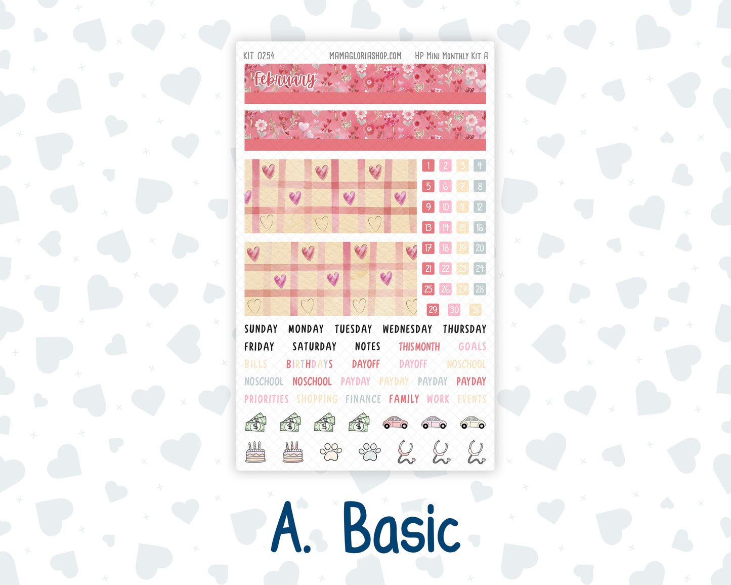Kit 0254 - HP Mini - Monthly Kit - February - Valentine Village - For Mini Happy Planner