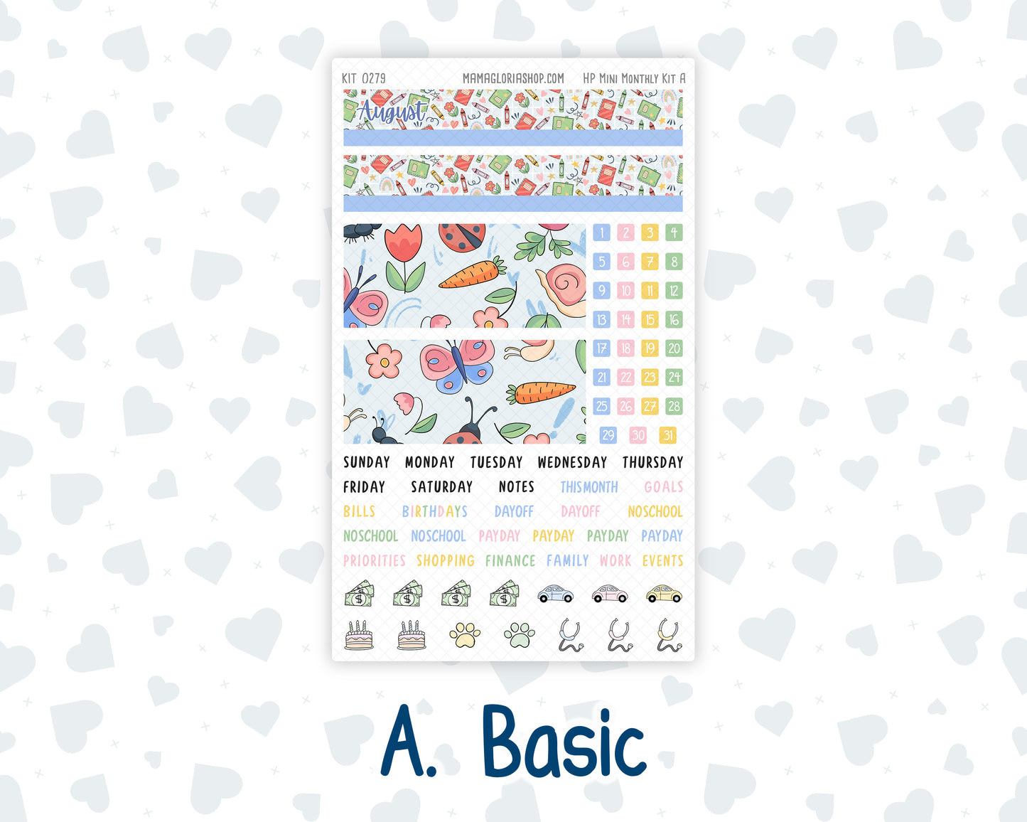 Kit 0279 - HP Mini - Monthly Kit - August - Not Ready For School - For Mini Happy Planner