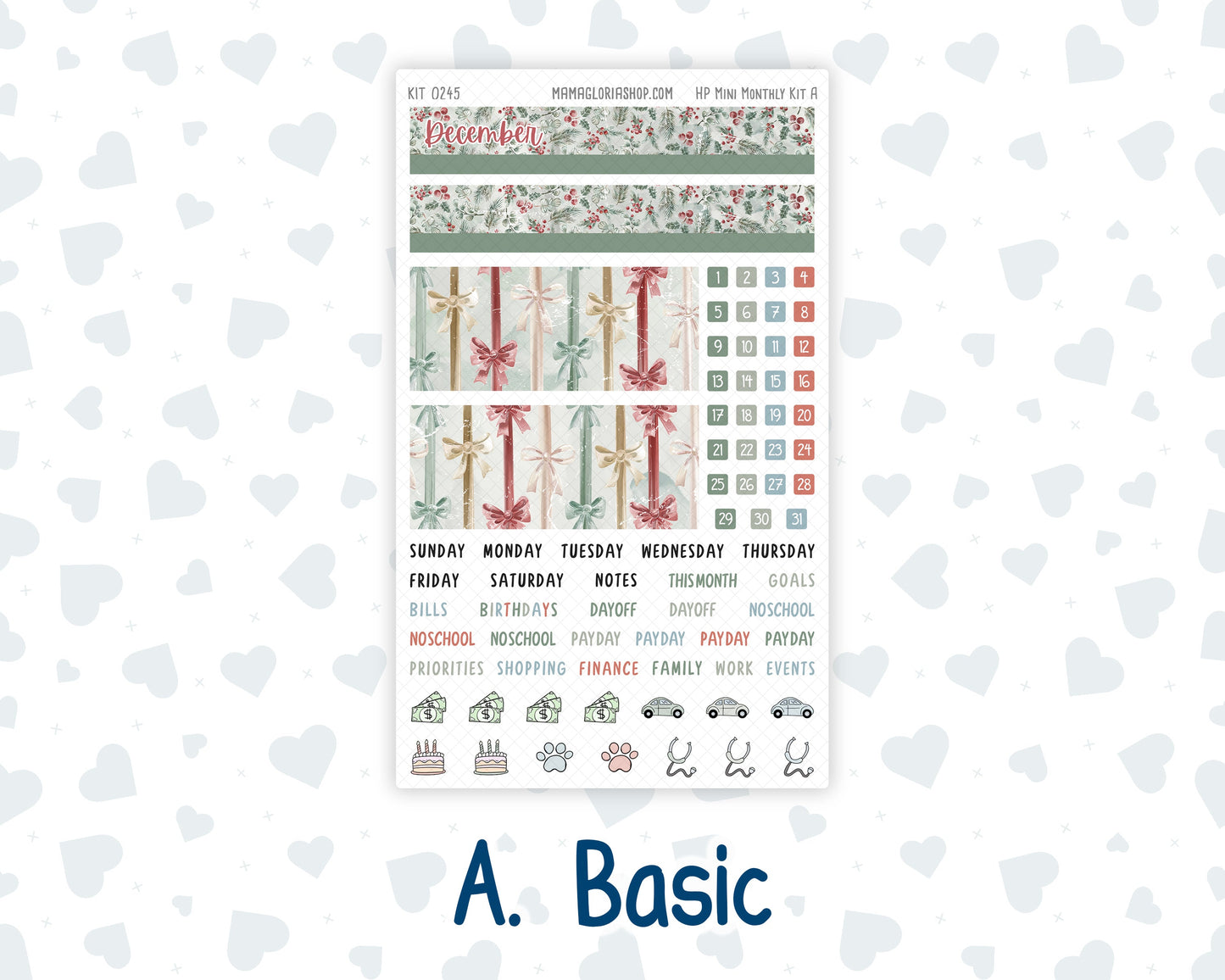 Kit 0245 - HP Mini - Monthly Kit - December - Vintage Christmas - For Mini Happy Planner