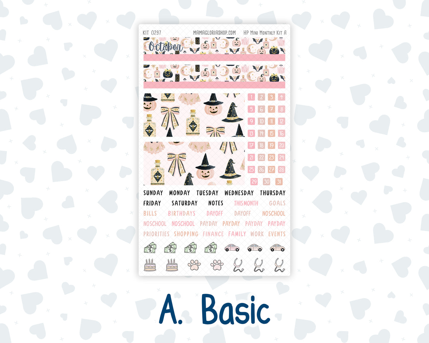 Kit 0297 - HP Mini - Monthly Kit - October - Pink Spell - For Mini Happy Planner