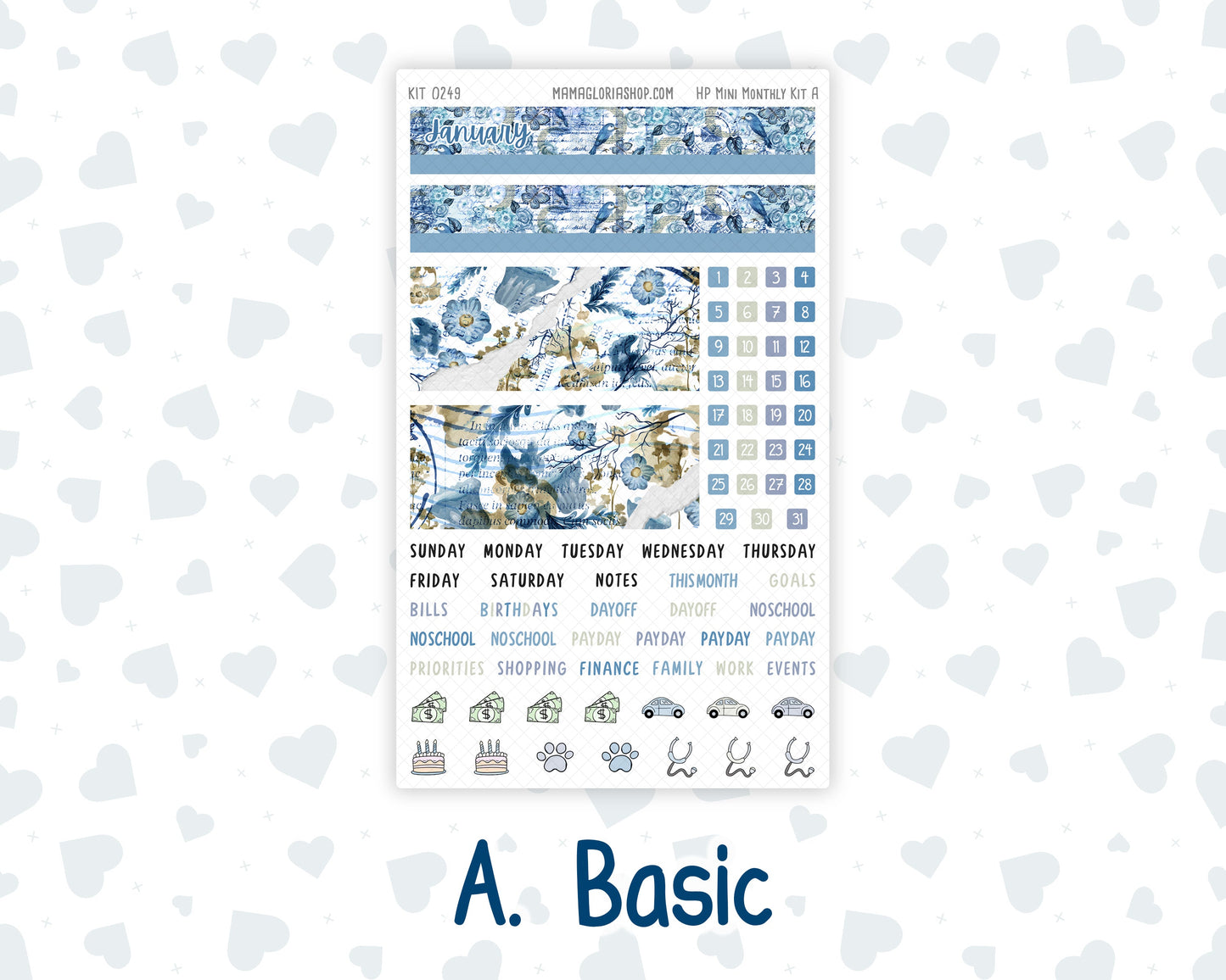 Kit 0249 - HP Mini - Monthly Kit - January - Icy Lace - For Mini Happy Planner