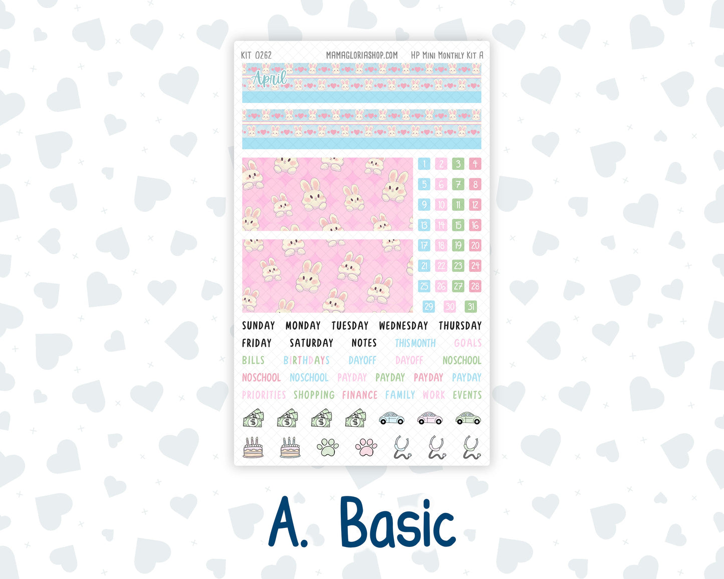 Kit 0262 - HP Mini - Monthly Kit - April - Spring Puffs - For Mini Happy Planner