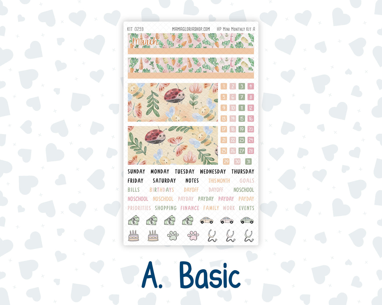 Kit 0259 - HP Mini - Monthly Kit - March - Spring Garden Chores - For Mini Happy Planner