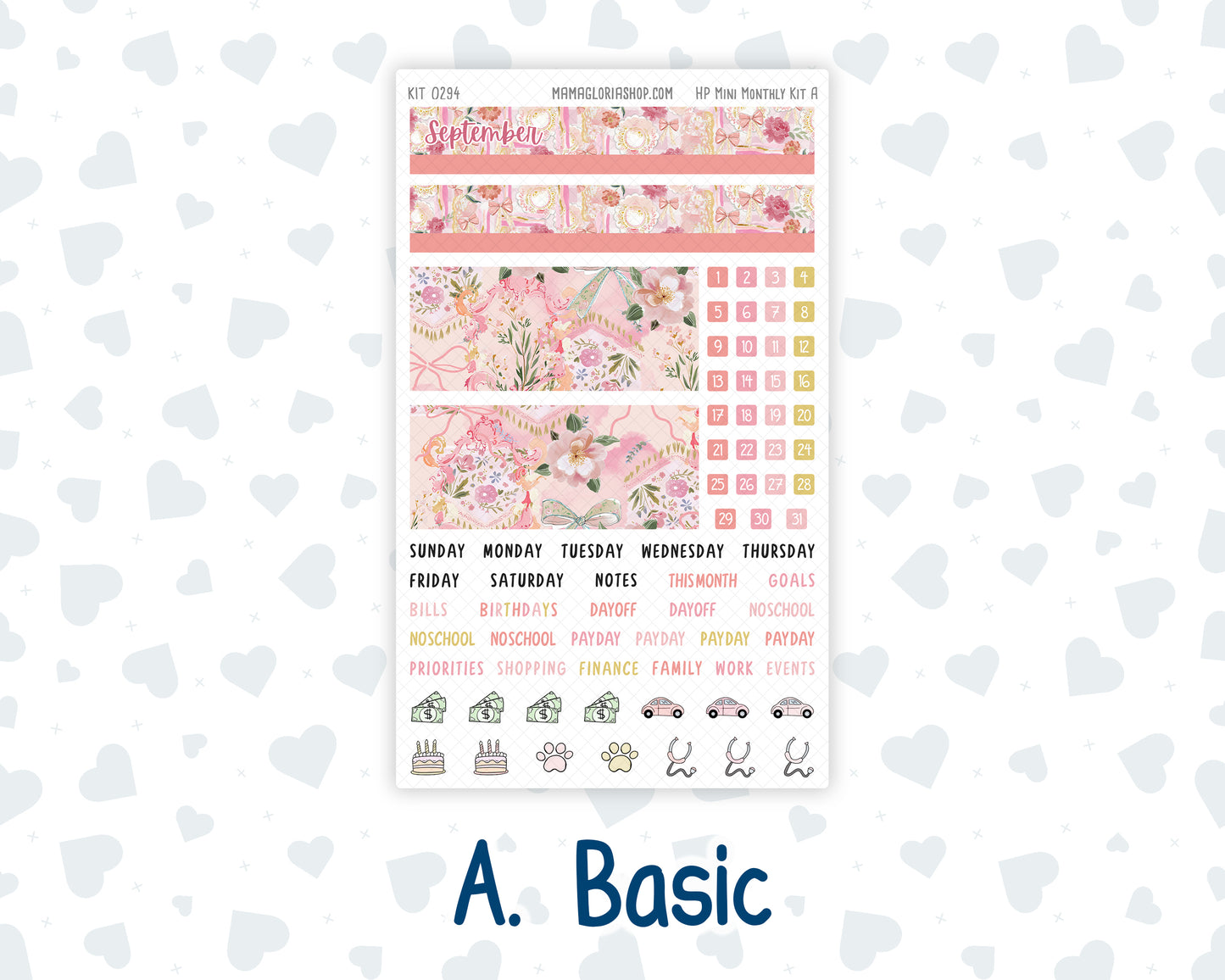 Kit 0294 - HP Mini - Monthly Kit - September - Rosy Reveria - For Mini Happy Planner