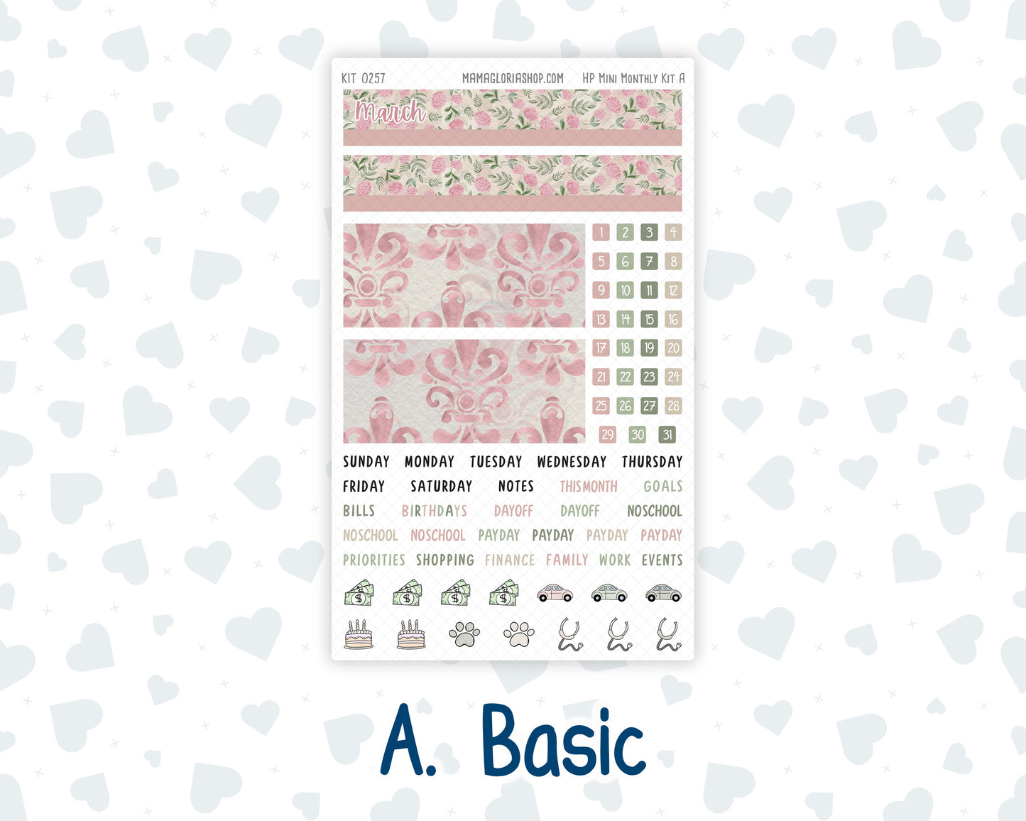 Kit 0257 - HP Mini - Monthly Kit - March - Blush Garden - For Mini Happy Planner