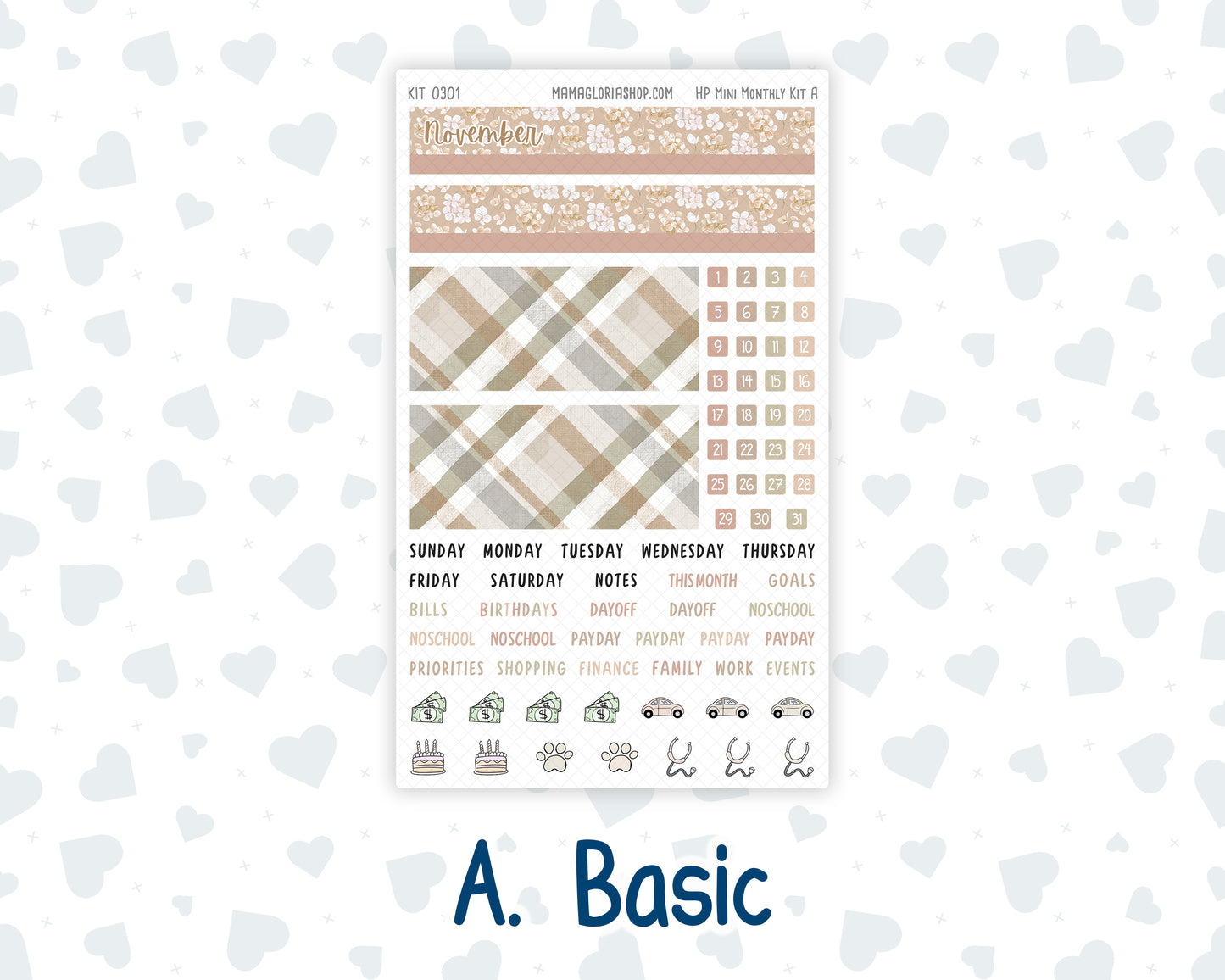Kit 0301 - HP Mini - Monthly Kit - November - Sunday Comfort - For Mini Happy Planner