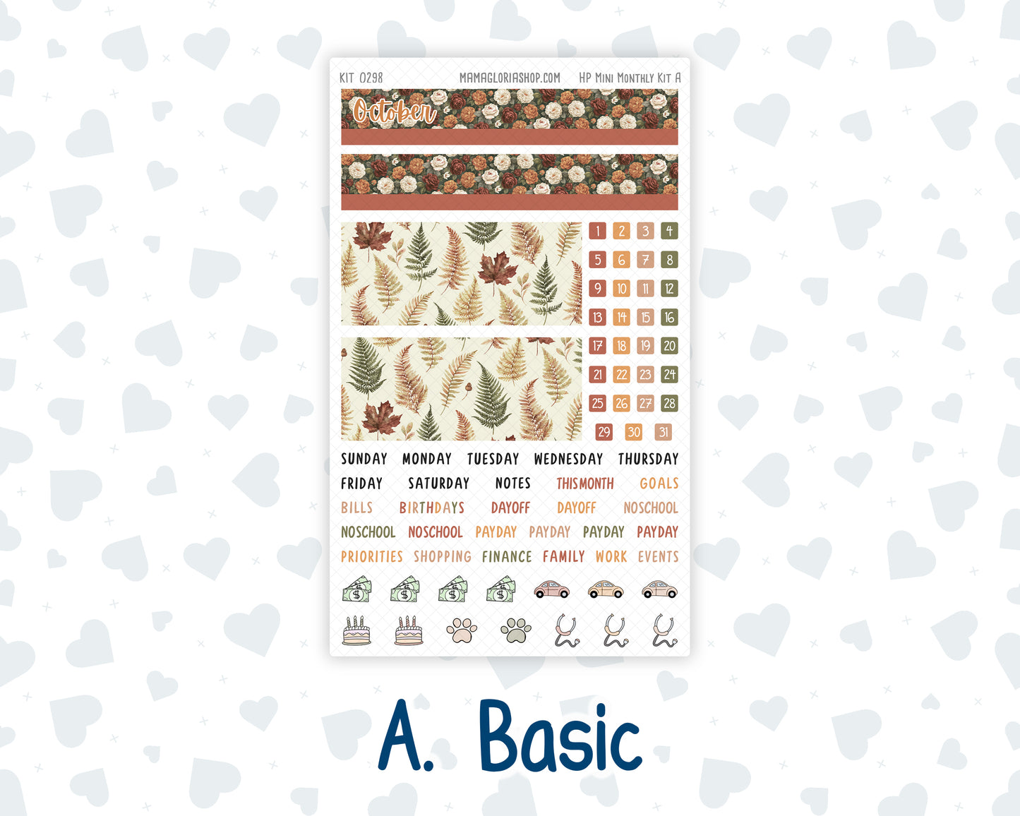 Kit 0298 - HP Mini - Monthly Kit - October - Velvet Bloom - For Mini Happy Planner