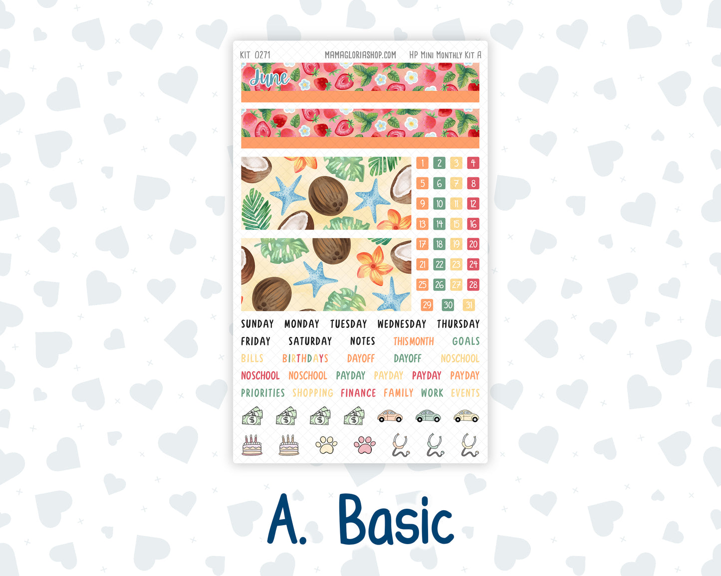 Kit 0271 - HP Mini - Monthly Kit - June - Strawberry Shore - For Mini Happy Planner