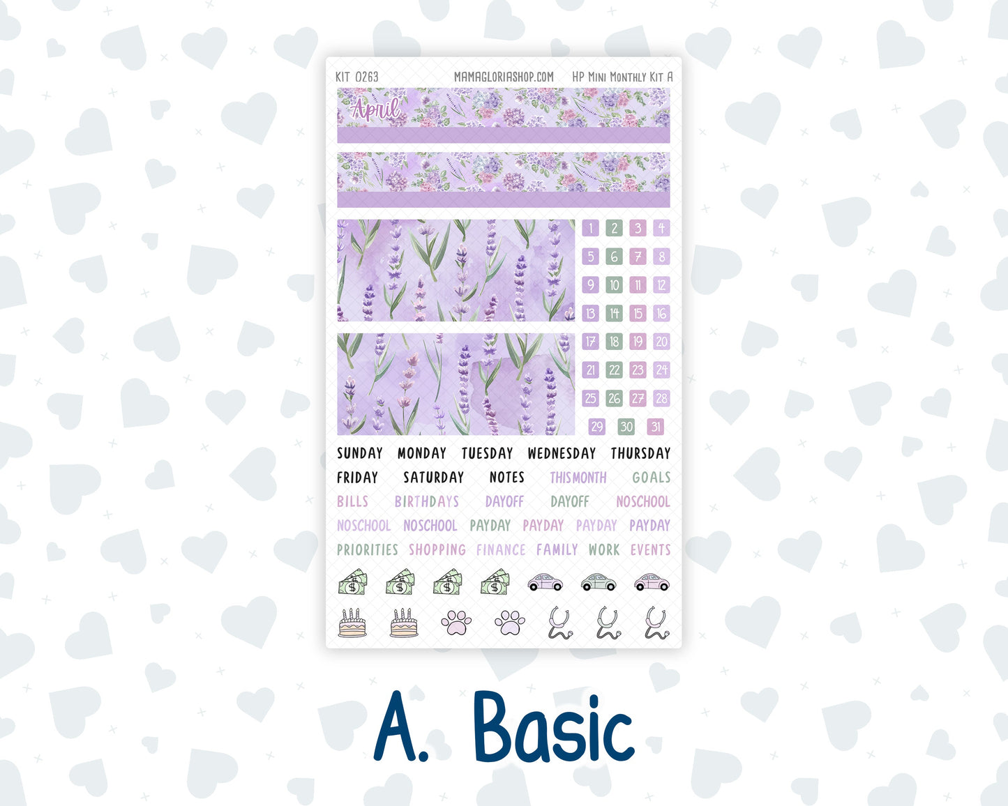 Kit 0263 - HP Mini - Monthly Kit - April - Lavender Drift - For Mini Happy Planner