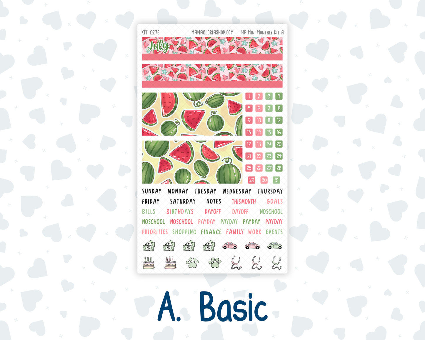 Kit 0276 - HP Mini - Monthly Kit - July - Melon Crush - For Mini Happy Planner