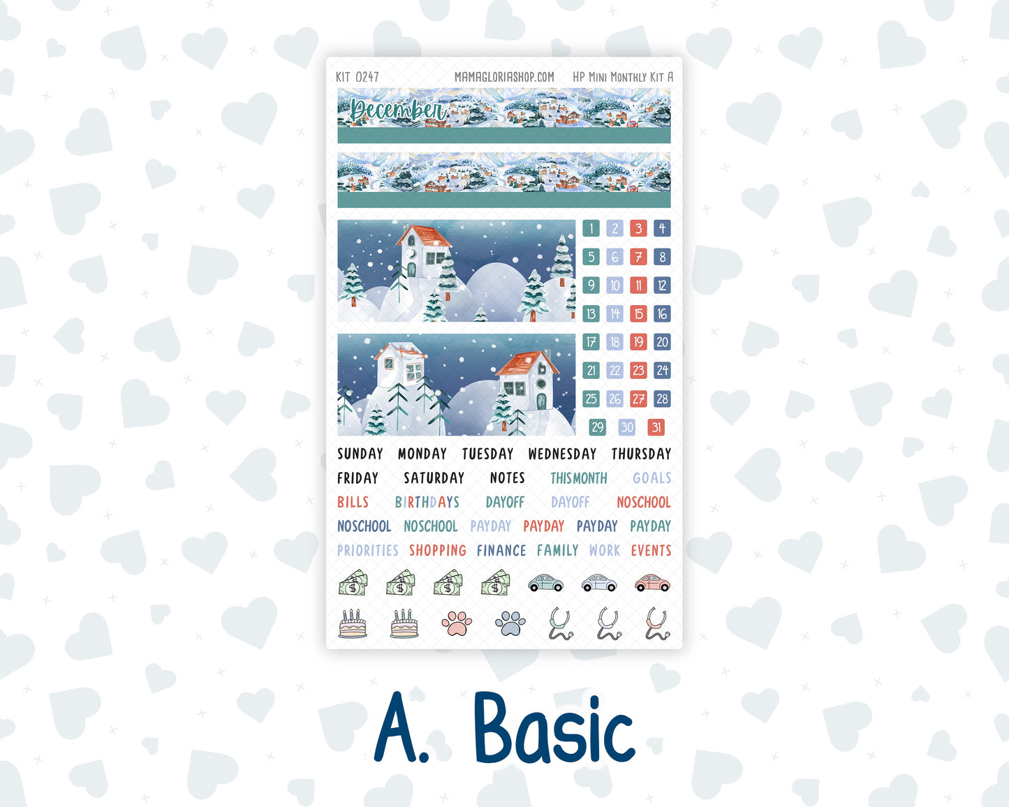 Kit 0247 - HP Mini - Monthly Kit - December - Snow Day Adventures - For Mini Happy Planner