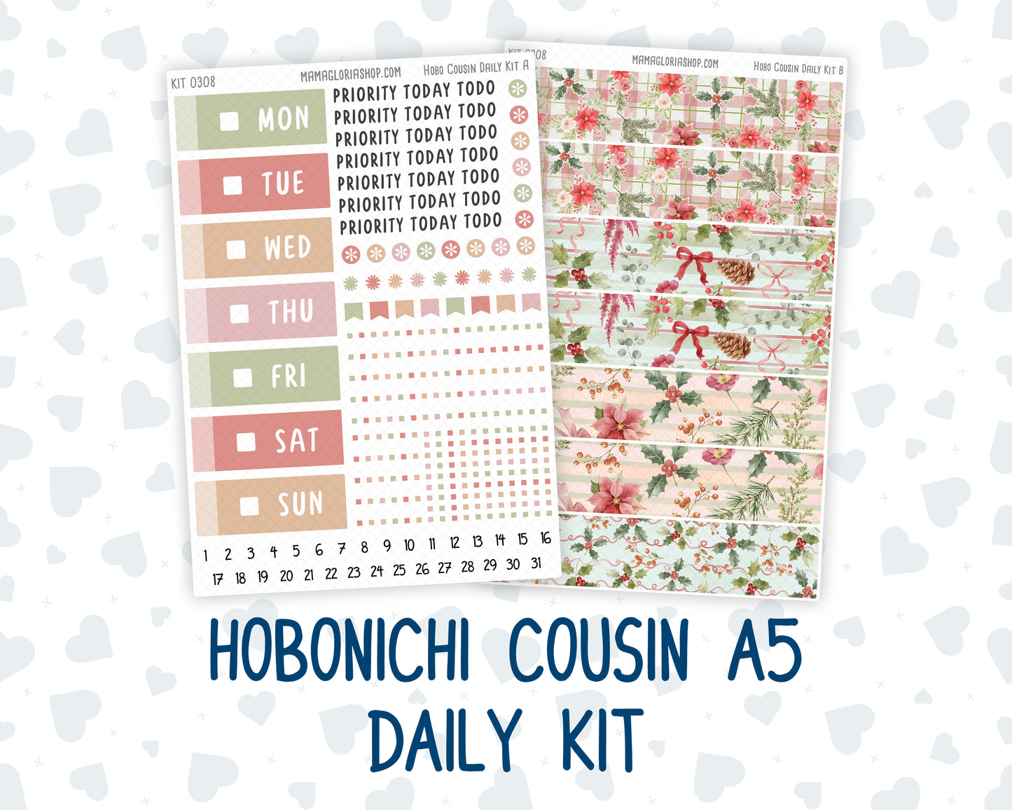 Kit 0308 - Hobonichi Cousin - Daily Kit - December - Knit & Holly
