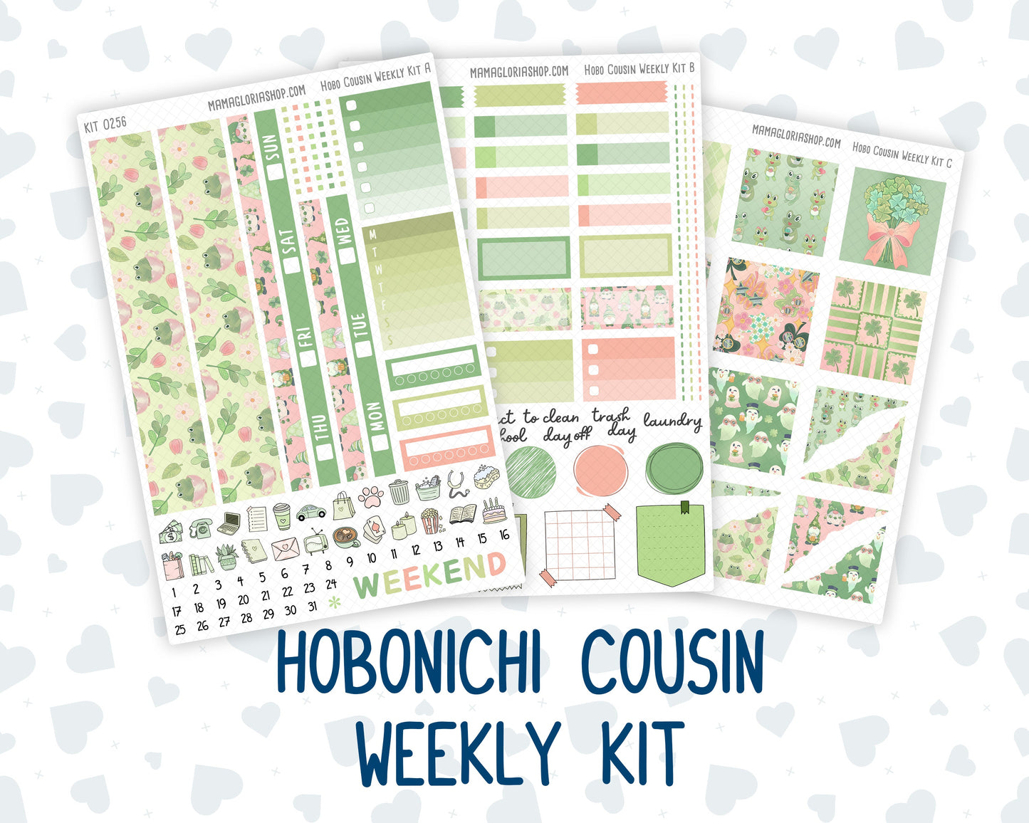 Kit 0256 - Hobonichi Cousin - Weekly Kit - March - Froggy Luck - 1.3” Wide Columns