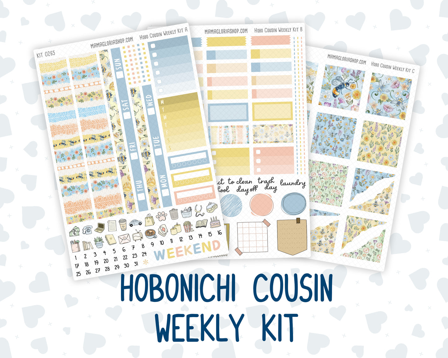 Kit 0265 - Hobonichi Cousin - Weekly Kit - May - Honeybee Sky - 1.3” Wide Columns