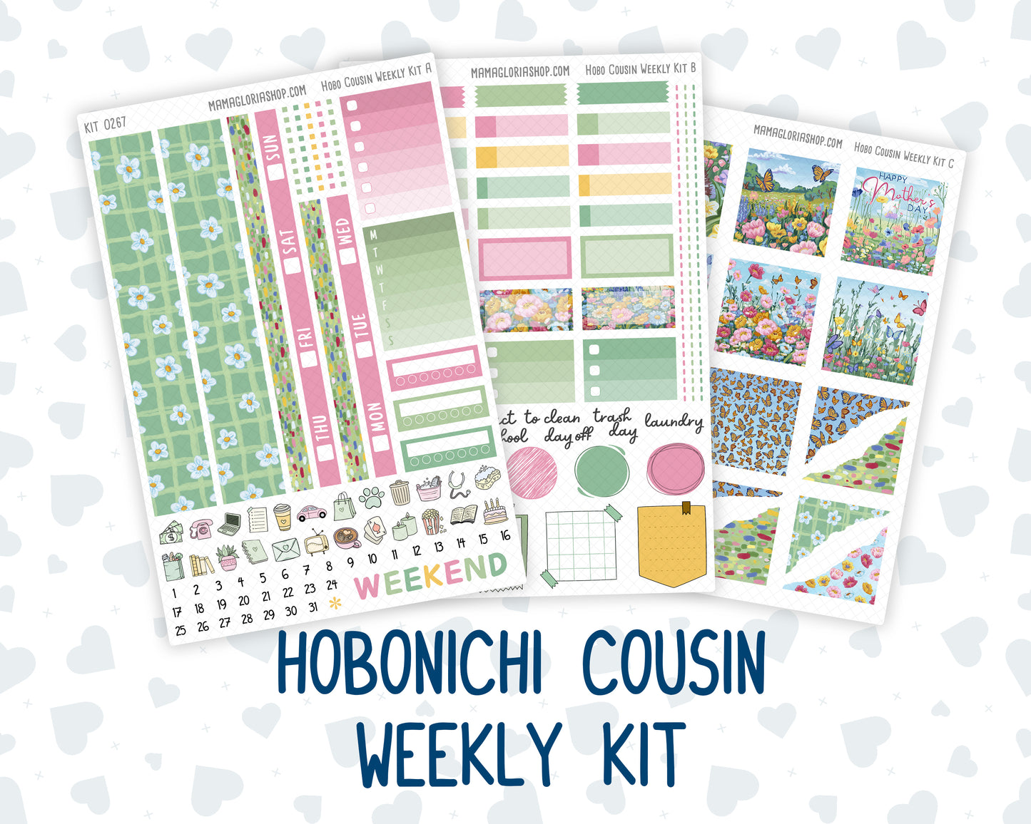 Kit 0267 - Hobonichi Cousin - Weekly Kit - May - Flowers For Mama - 1.3” Wide Columns