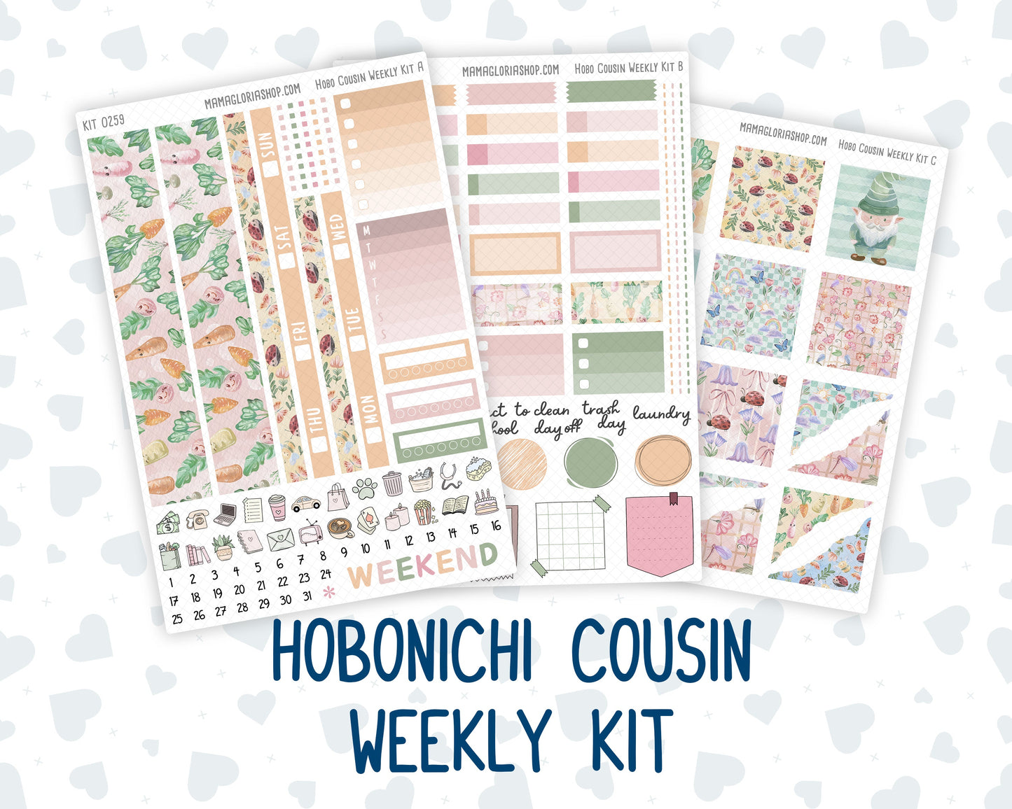 Kit 0259 - Hobonichi Cousin - Weekly Kit - March - Spring Garden Chores - 1.3” Wide Columns
