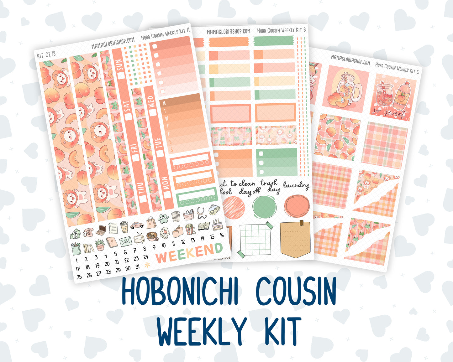 Kit 0278 - Hobonichi Cousin - Weekly Kit - August - Oops, All Peaches - 1.3” Wide Columns