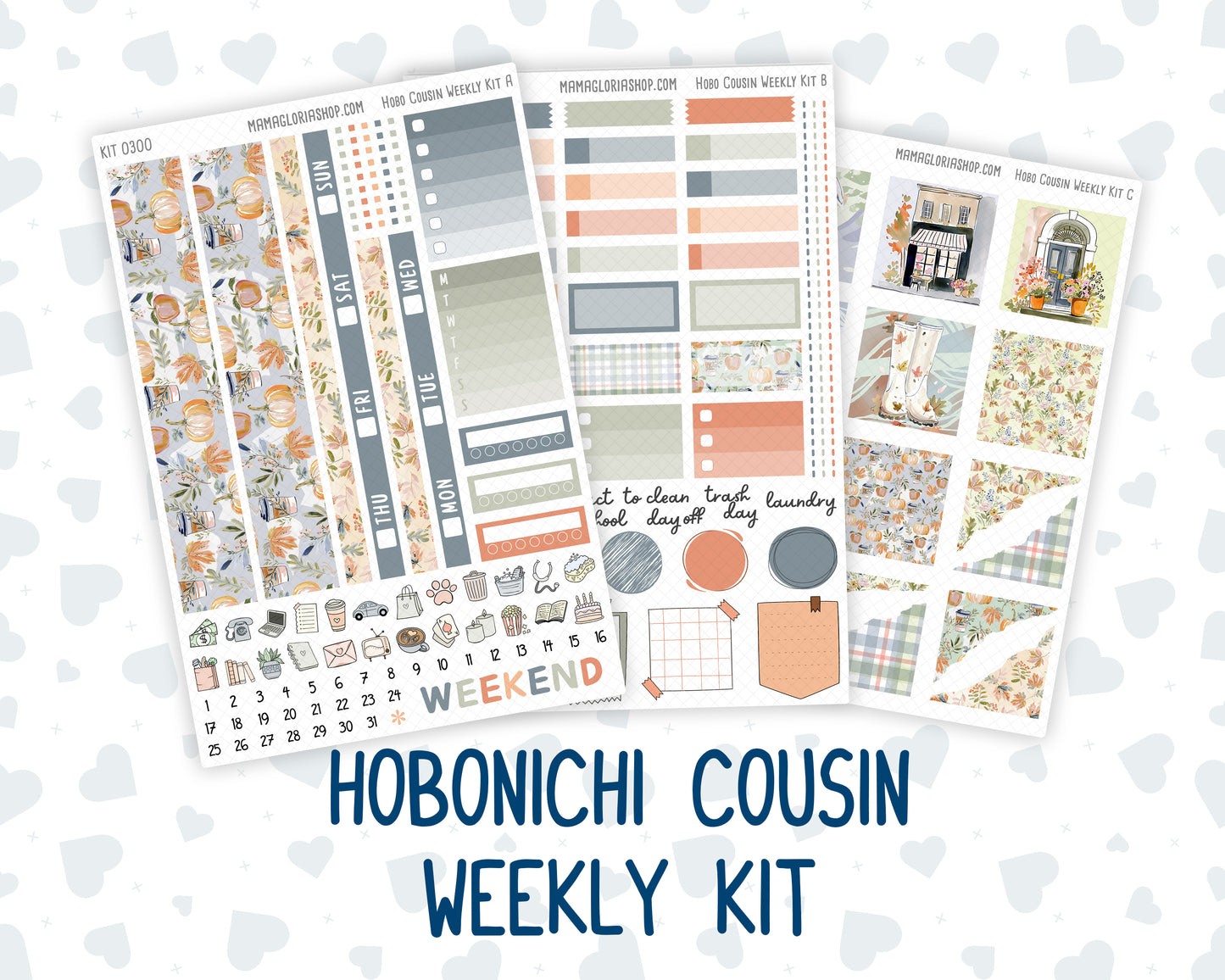 Kit 0300 - Hobonichi Cousin - Weekly Kit - October - Autumn Stroll - 1.3” Wide Columns