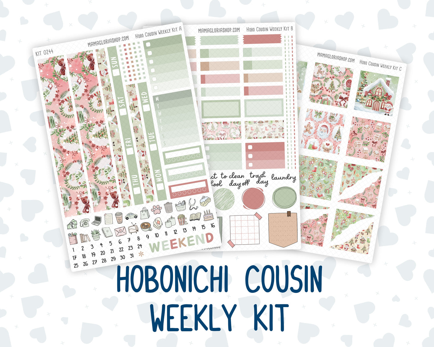 Kit 0244 - Hobonichi Cousin - Weekly Kit - December - Santas Village - 1.3” Wide Columns