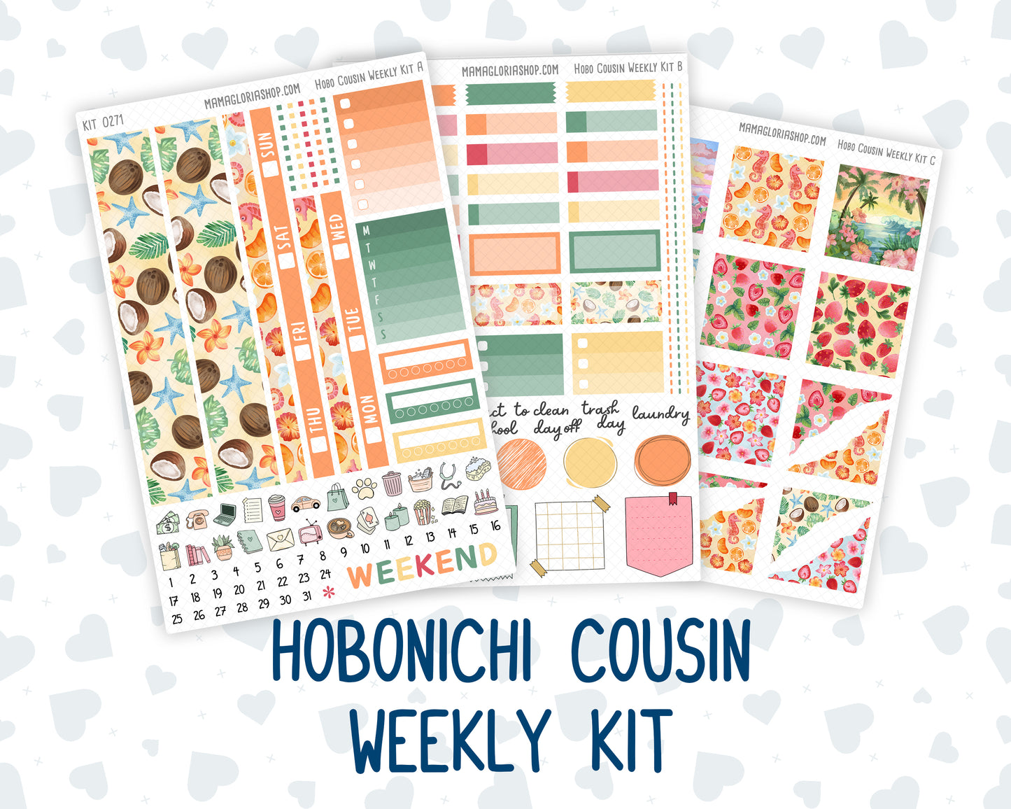 Kit 0271 - Hobonichi Cousin - Weekly Kit - June - Strawberry Shore - 1.3” Wide Columns