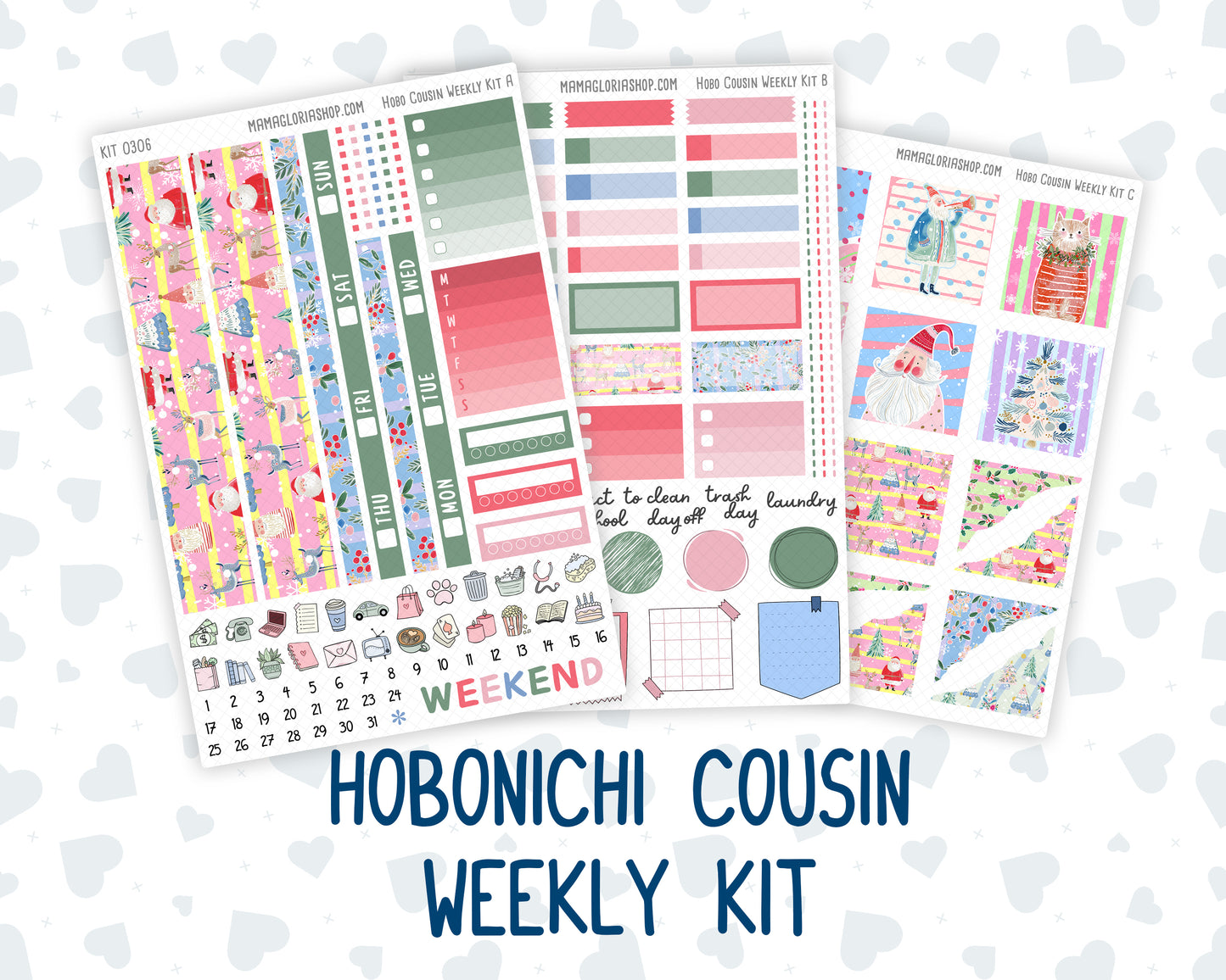 Kit 0306 - Hobonichi Cousin - Weekly Kit - December - Jolly Mischief - 1.3” Wide Columns