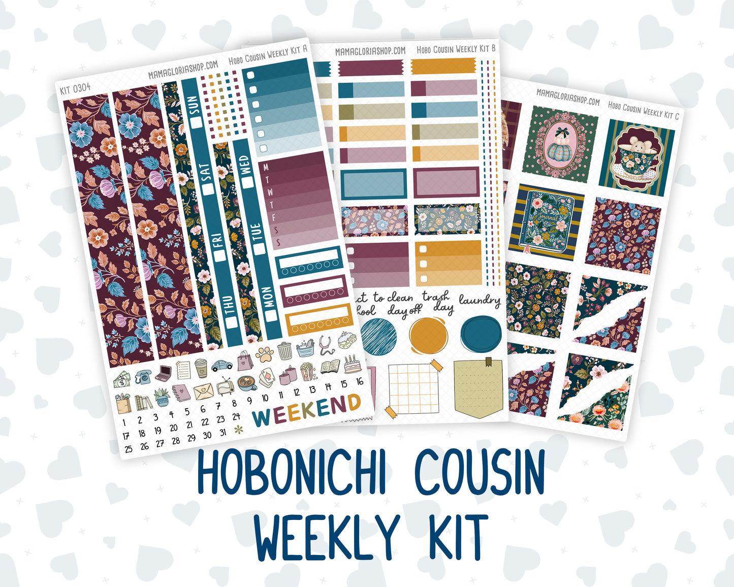 Kit 0304 - Hobonichi Cousin - Weekly Kit - November - Autumn In Bloom - 1.3” Wide Columns