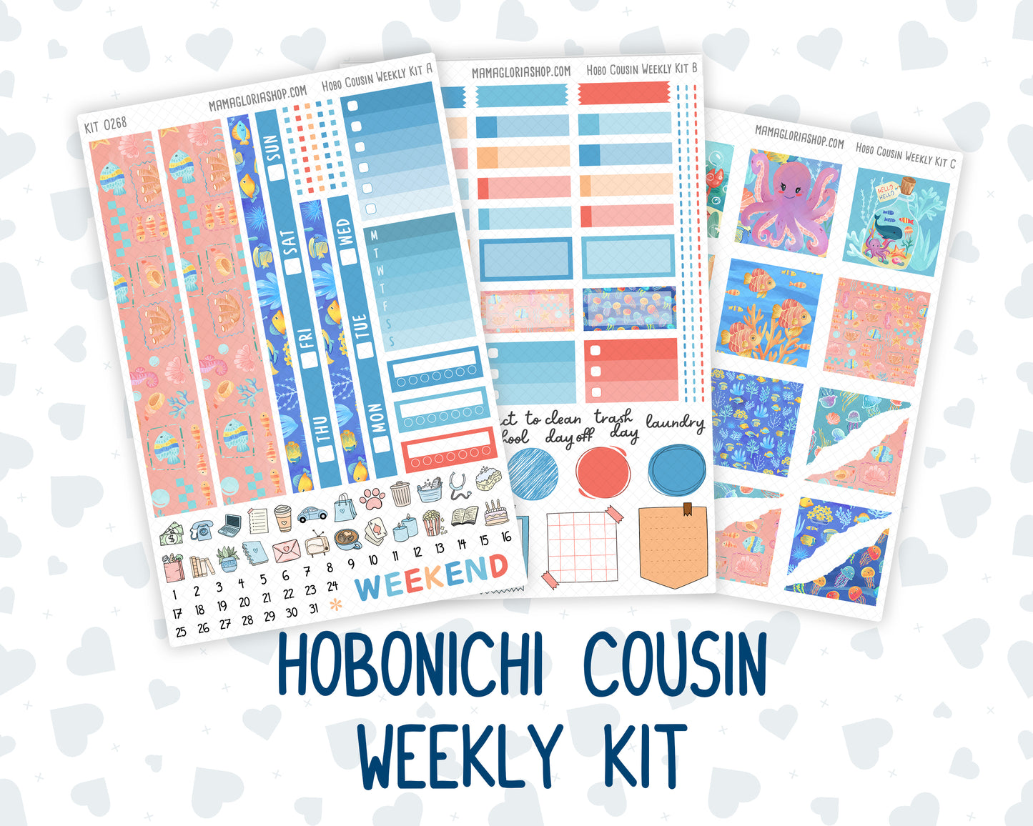 Kit 0268 - Hobonichi Cousin - Weekly Kit - June - Sea Sweeties - 1.3” Wide Columns