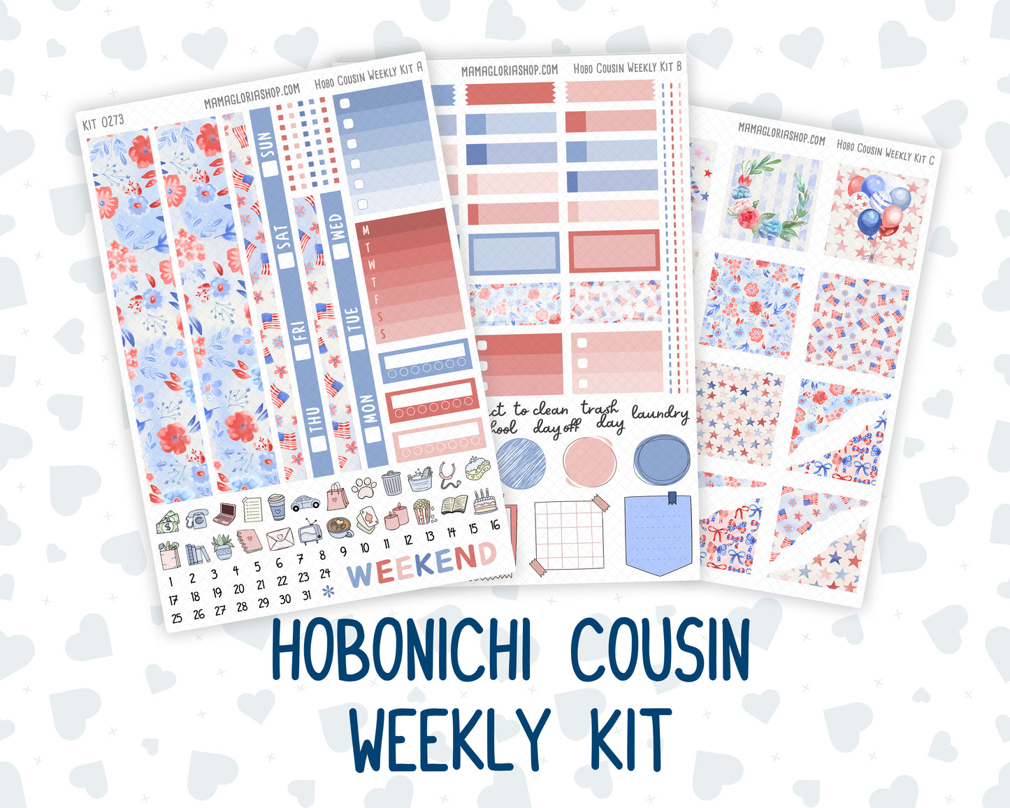 Kit 0273 - Hobonichi Cousin - Weekly Kit - July - Americana In Bloom - 1.3” Wide Columns