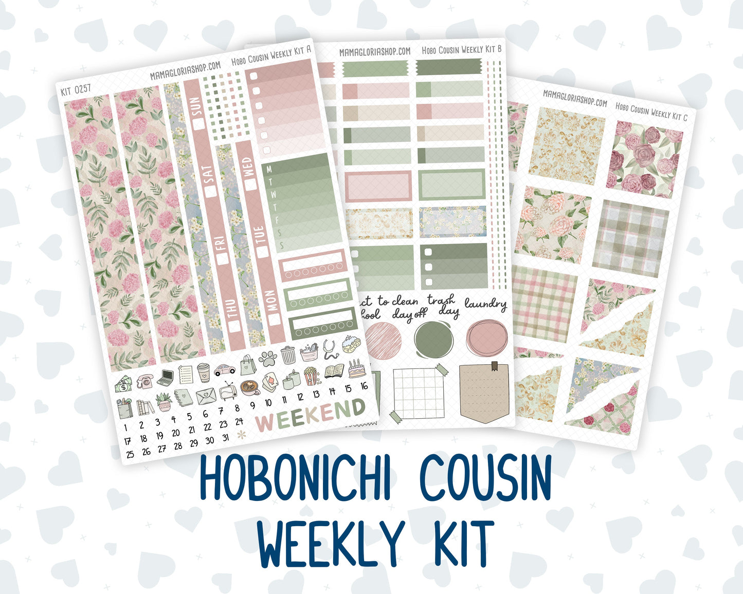 Kit 0257 - Hobonichi Cousin - Weekly Kit - March - Blush Garden - 1.3” Wide Columns