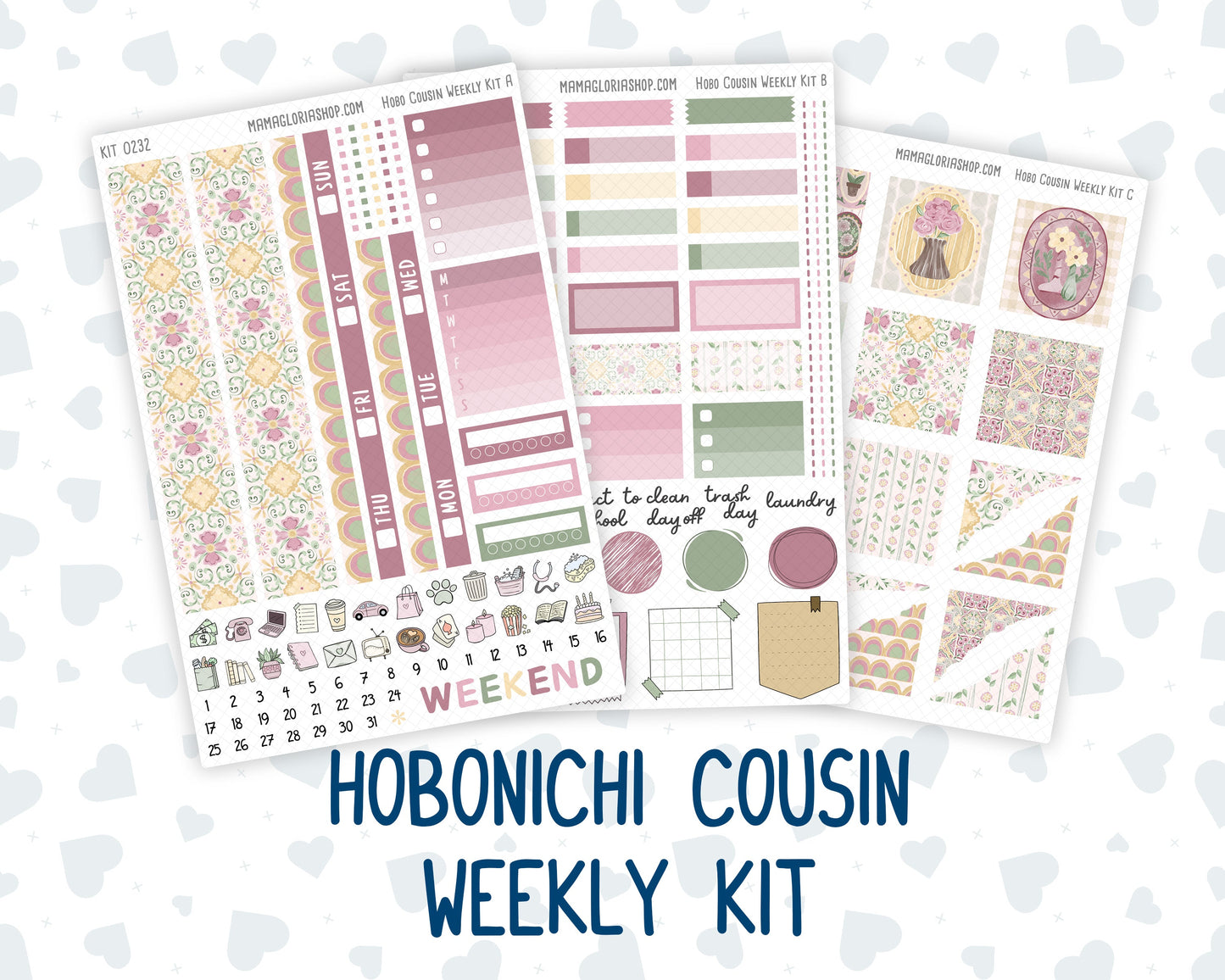 Kit 0232 - Hobonichi Cousin - Weekly Kit - September - Heirloom Garden - 1.3” Wide Columns