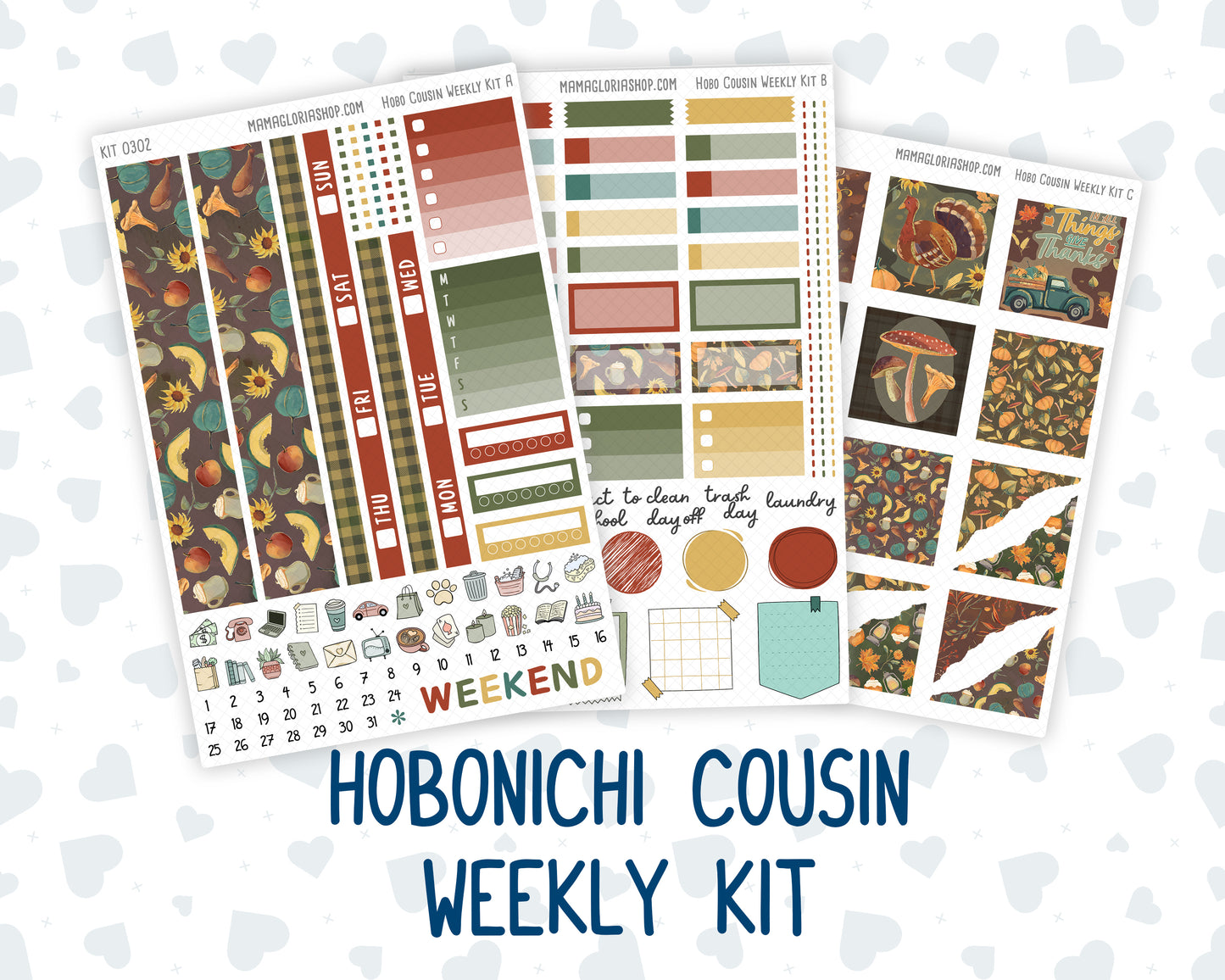 Kit 0302 - Hobonichi Cousin - Weekly Kit - November - Thankful Season - 1.3” Wide Columns
