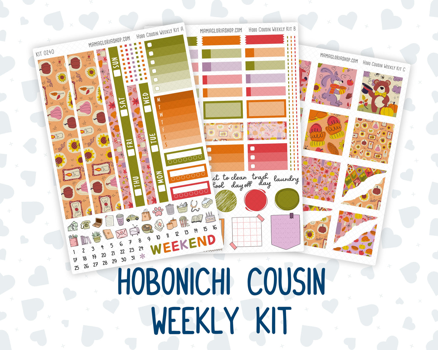 Kit 0240 - Hobonichi Cousin - Weekly Kit - November - Cozy Thanksgiving - 1.3” Wide Columns