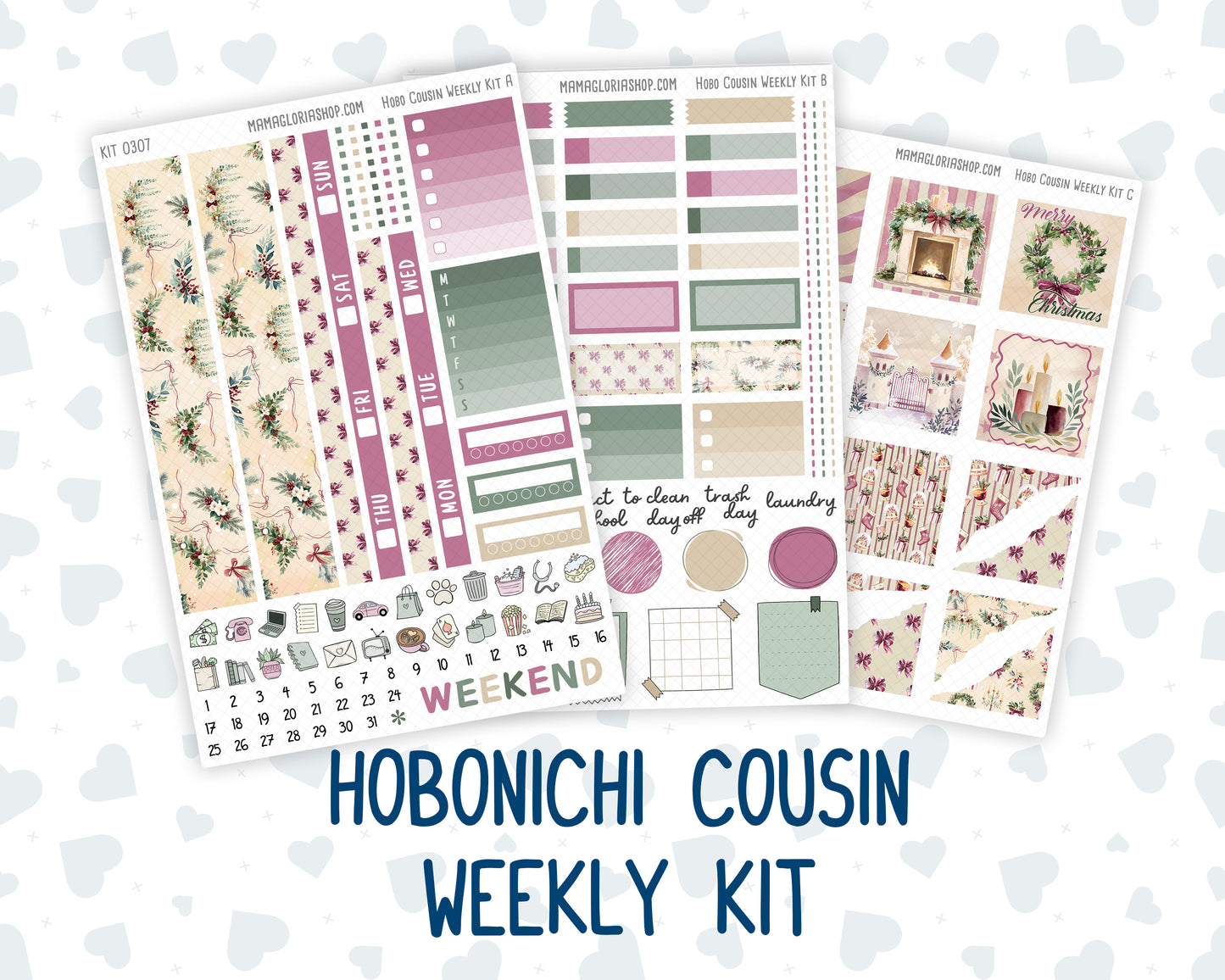 Kit 0307 - Hobonichi Cousin - Weekly Kit - December - Velvet Hearth - 1.3” Wide Columns
