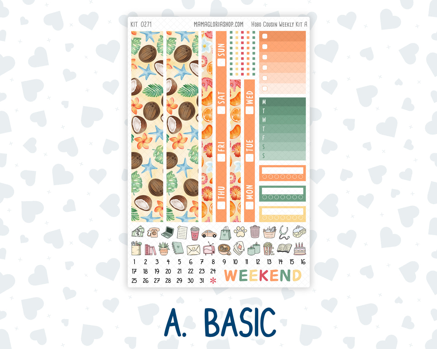 Kit 0271 - Hobonichi Cousin - Weekly Kit - June - Strawberry Shore - 1.3” Wide Columns
