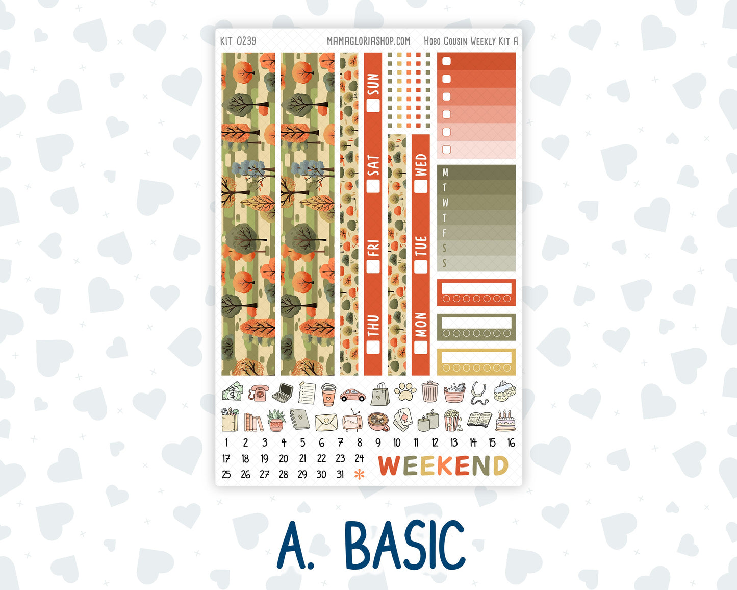 Kit 0239 - Hobonichi Cousin - Weekly Kit - October - October Stroll - 1.3” Wide Columns