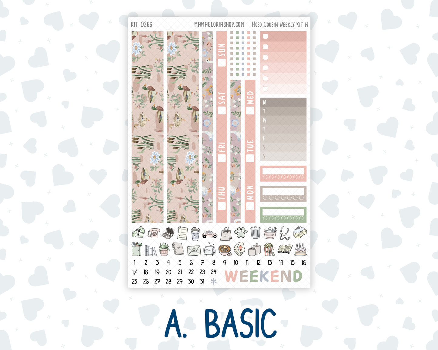 Kit 0266 - Hobonichi Cousin - Weekly Kit - May - Froggy Lake Picnic - 1.3” Wide Columns