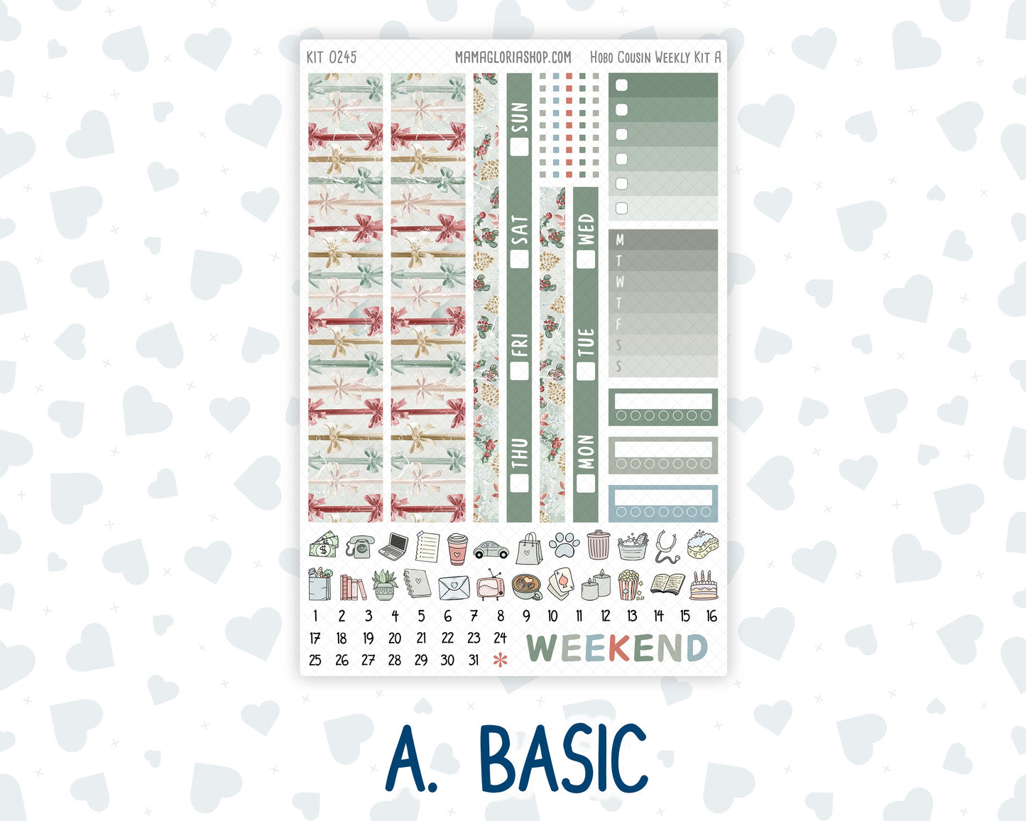 Kit 0245 - Hobonichi Cousin - Weekly Kit - December - Vintage Christmas - 1.3” Wide Columns