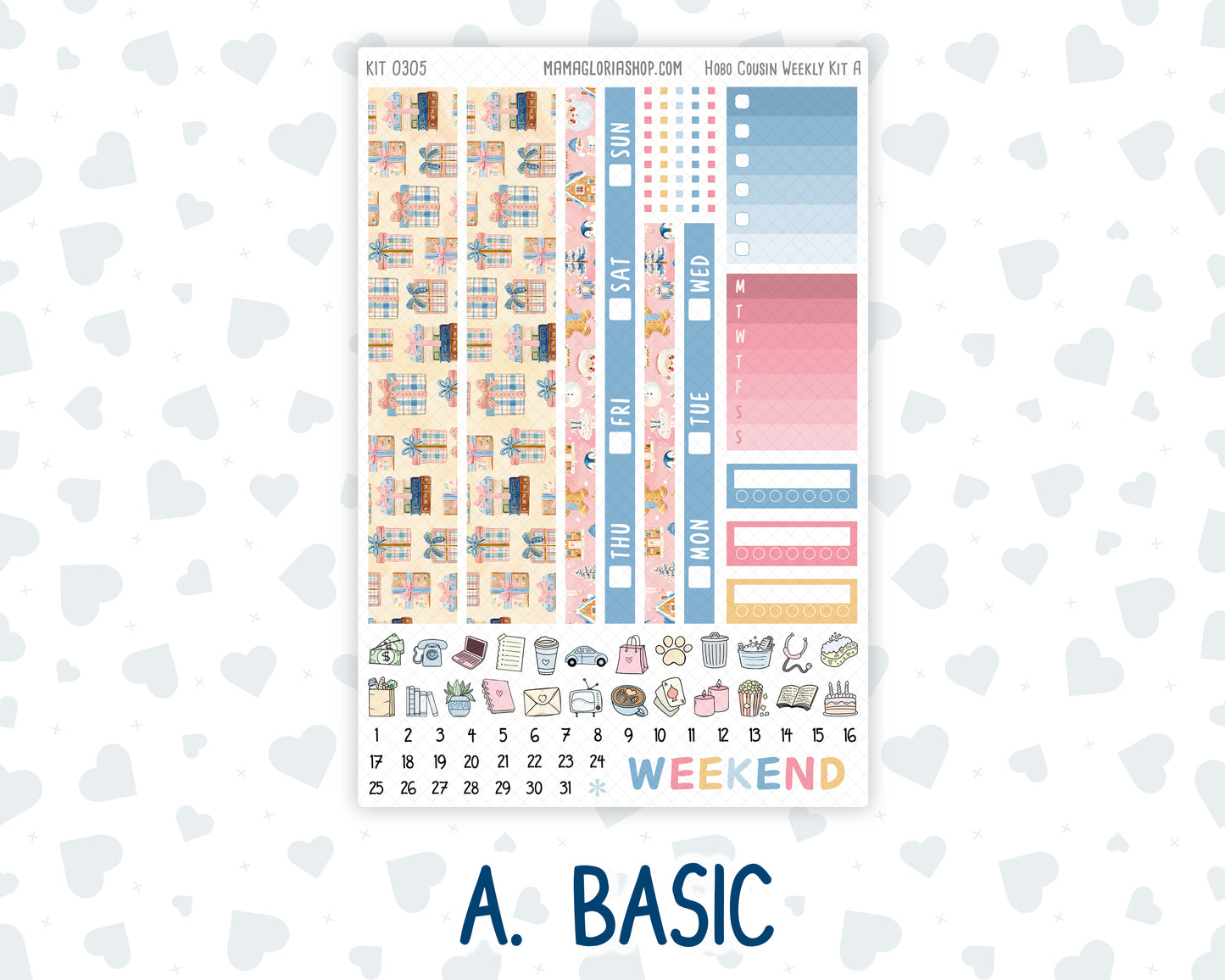 Kit 0305 - Hobonichi Cousin - Weekly Kit - December - Sugarplum Parade - 1.3” Wide Columns