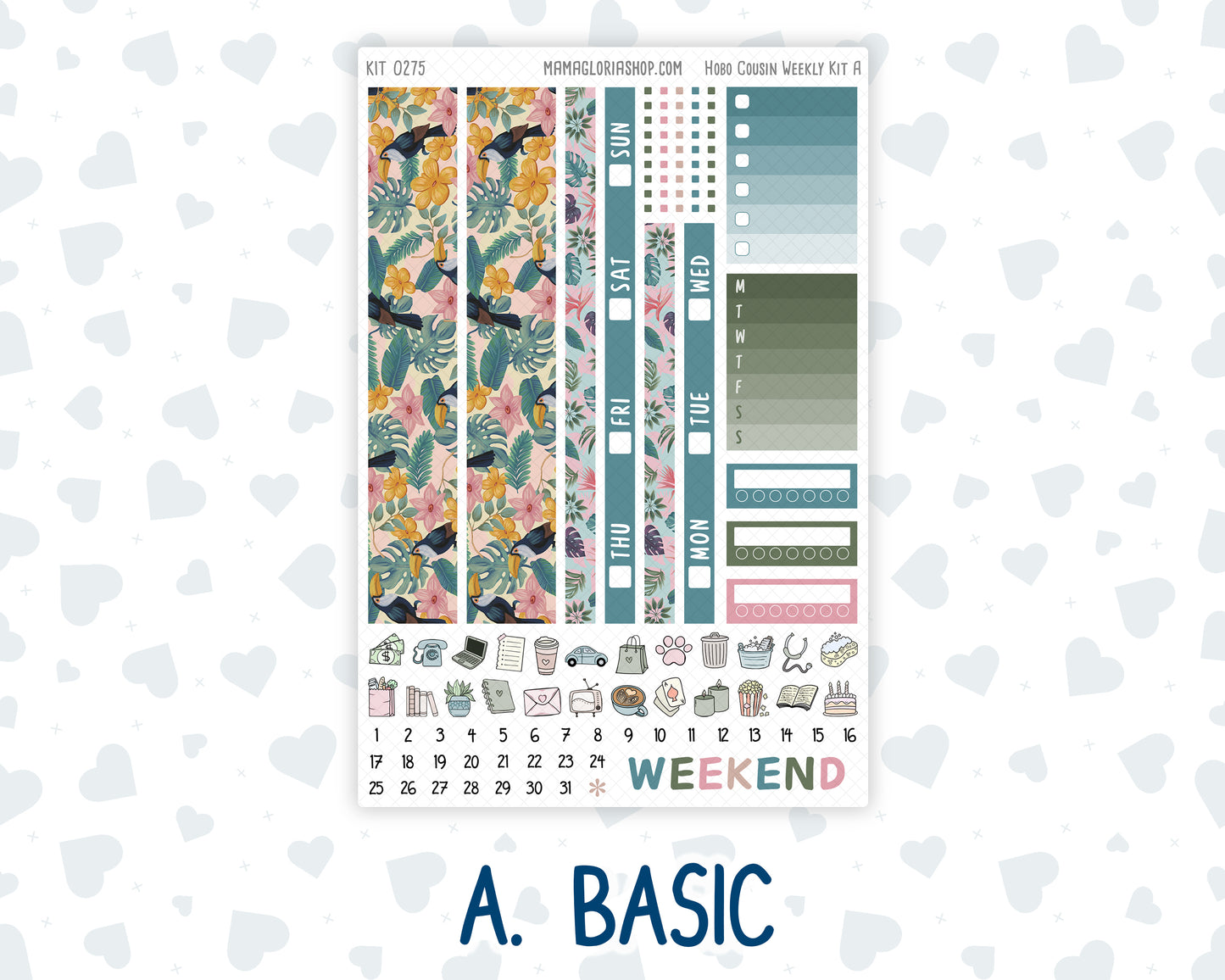 Kit 0275 - Hobonichi Cousin - Weekly Kit - July - Tropical Safari Blush - 1.3” Wide Columns