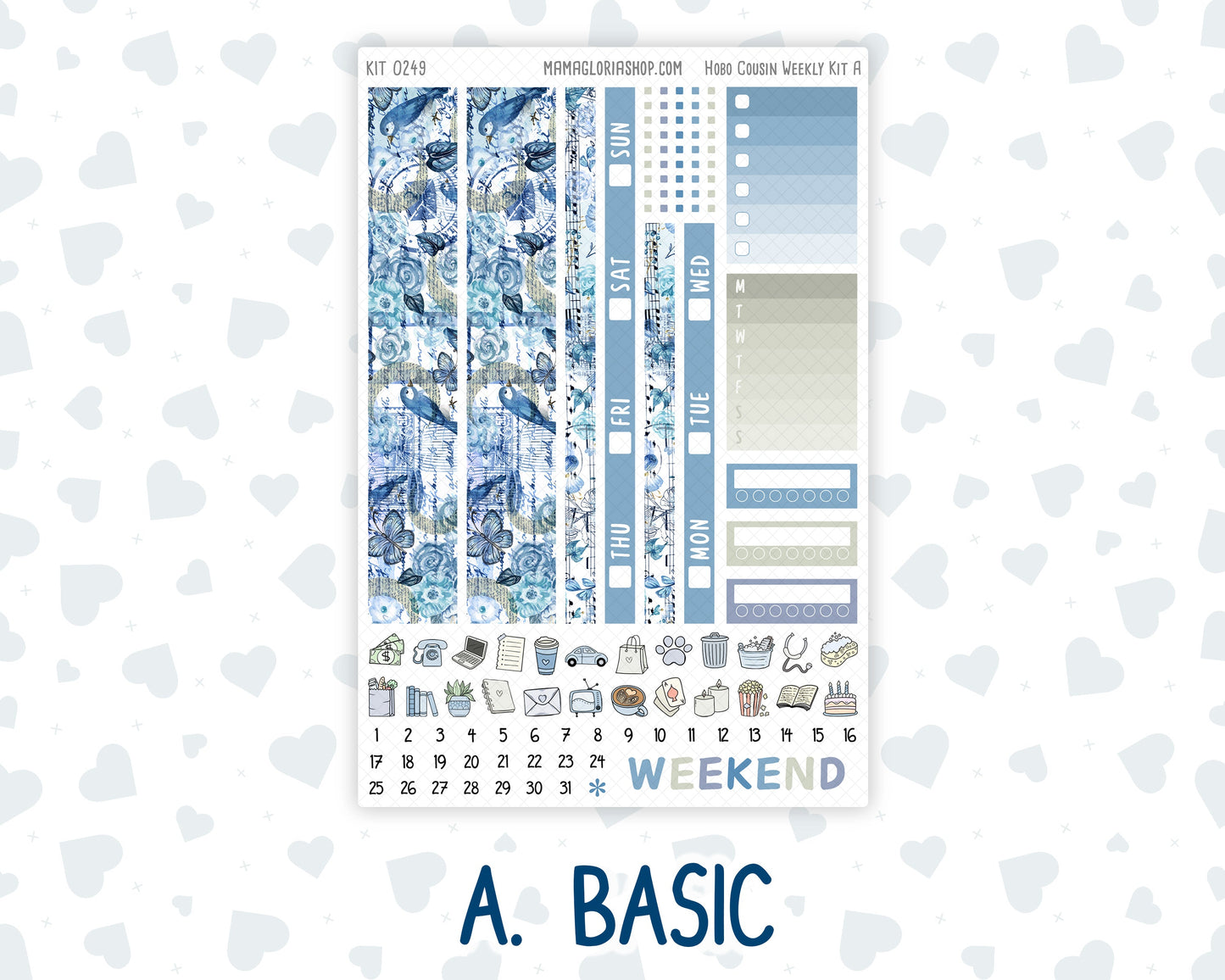 Kit 0249 - Hobonichi Cousin - Weekly Kit - January - Icy Lace - 1.3” Wide Columns