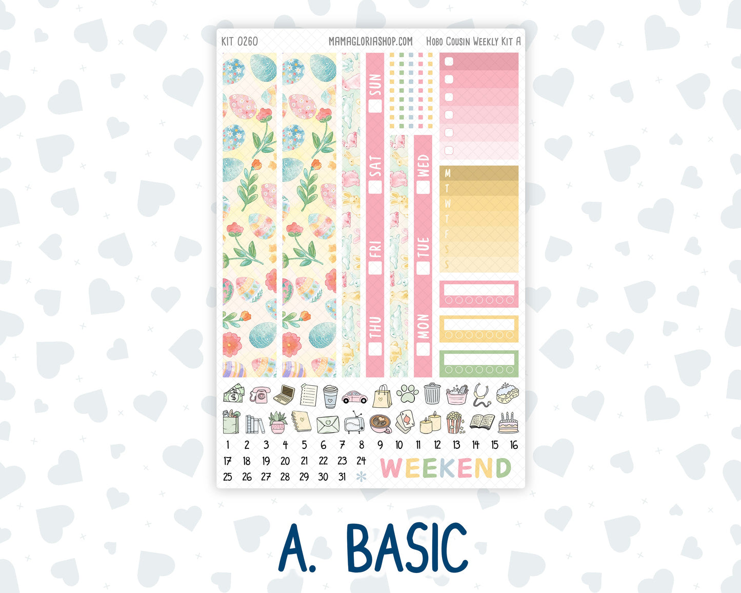Kit 0260 - Hobonichi Cousin - Weekly Kit - April - Pastel Egg Hunt - 1.3” Wide Columns