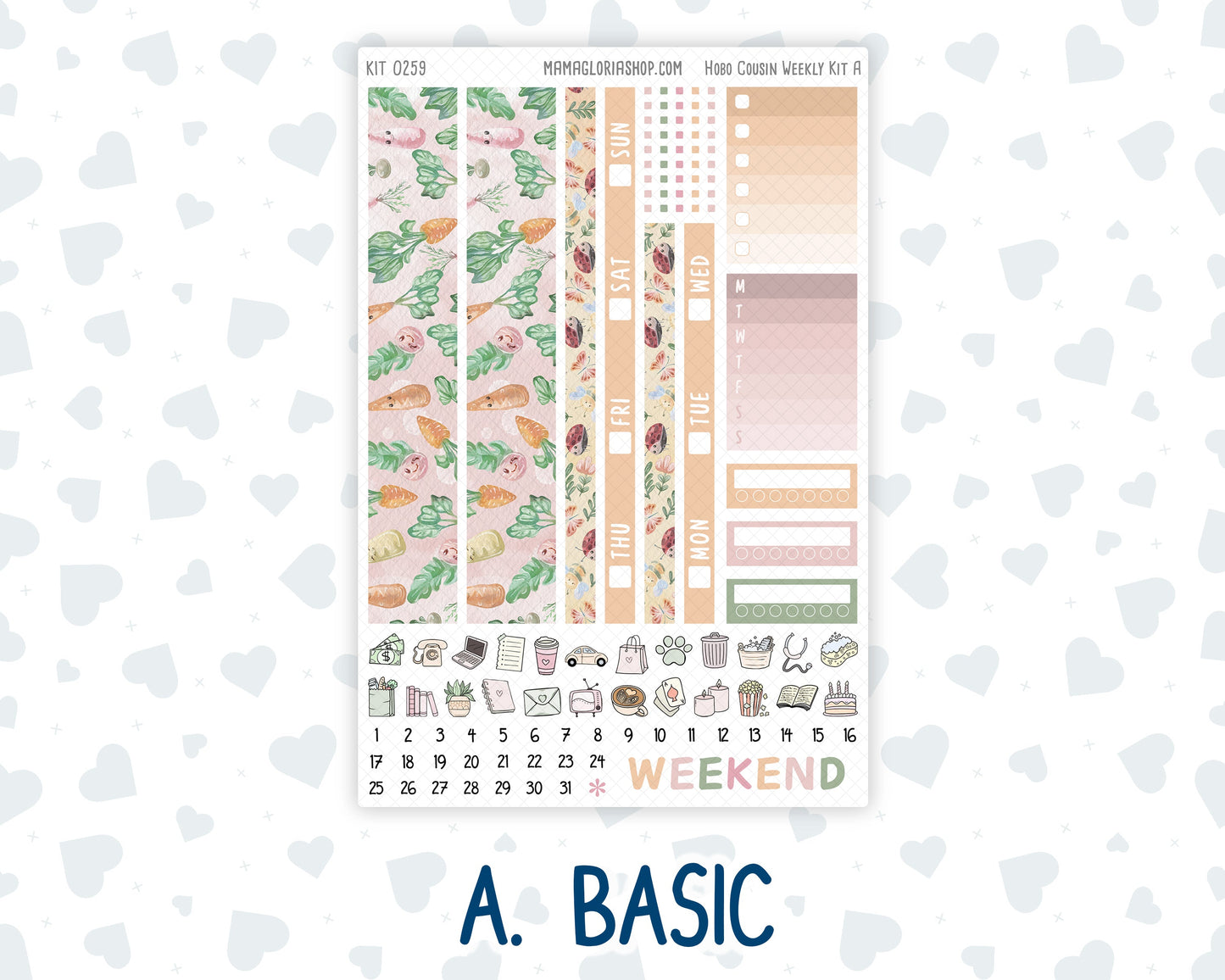 Kit 0259 - Hobonichi Cousin - Weekly Kit - March - Spring Garden Chores - 1.3” Wide Columns
