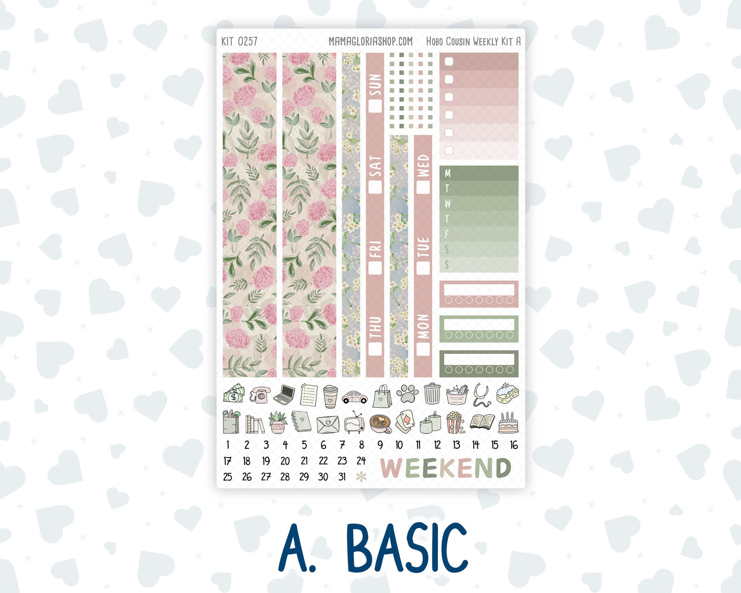 Kit 0257 - Hobonichi Cousin - Weekly Kit - March - Blush Garden - 1.3” Wide Columns