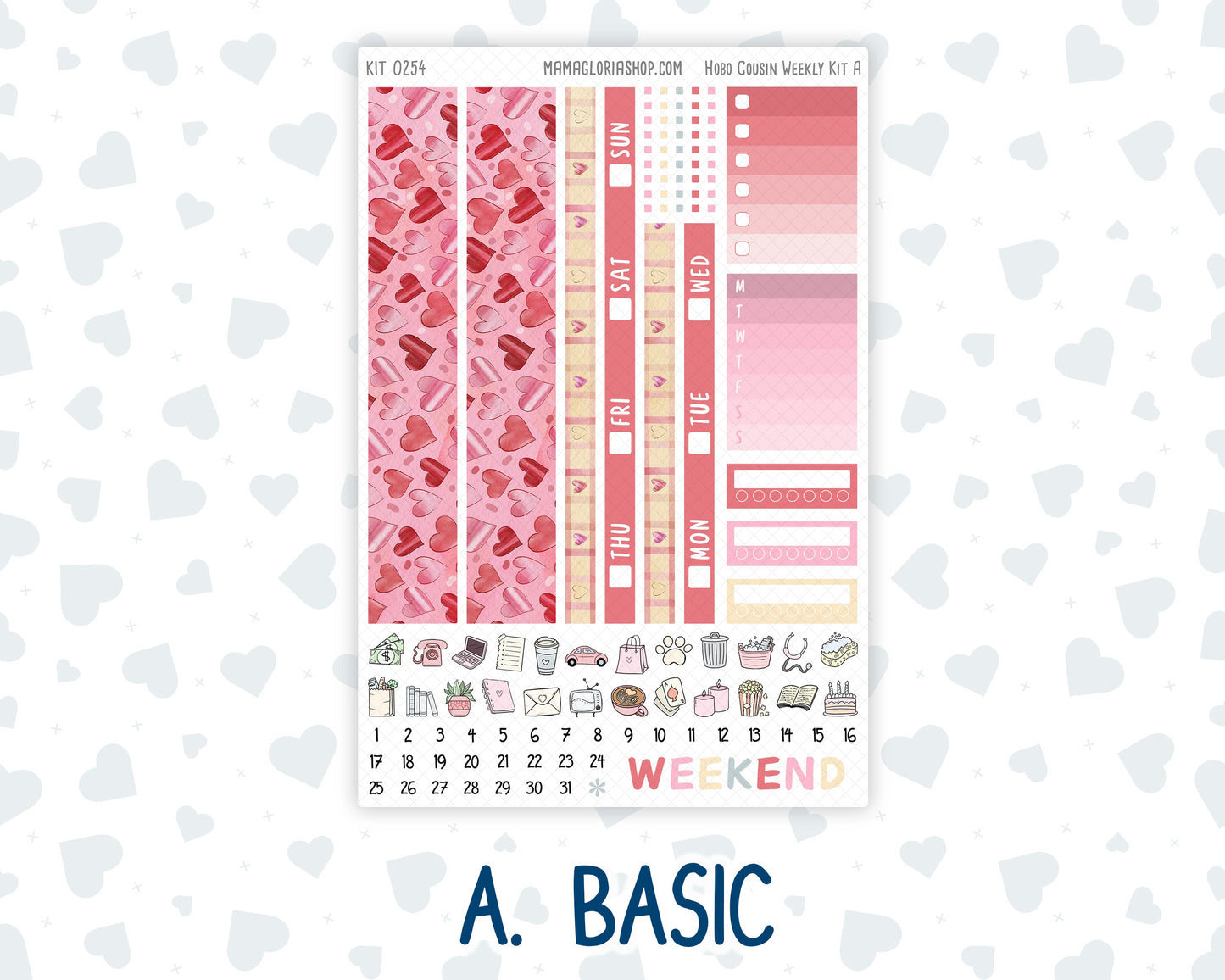 Kit 0254 - Hobonichi Cousin - Weekly Kit - February - Valentine Village - 1.3” Wide Columns