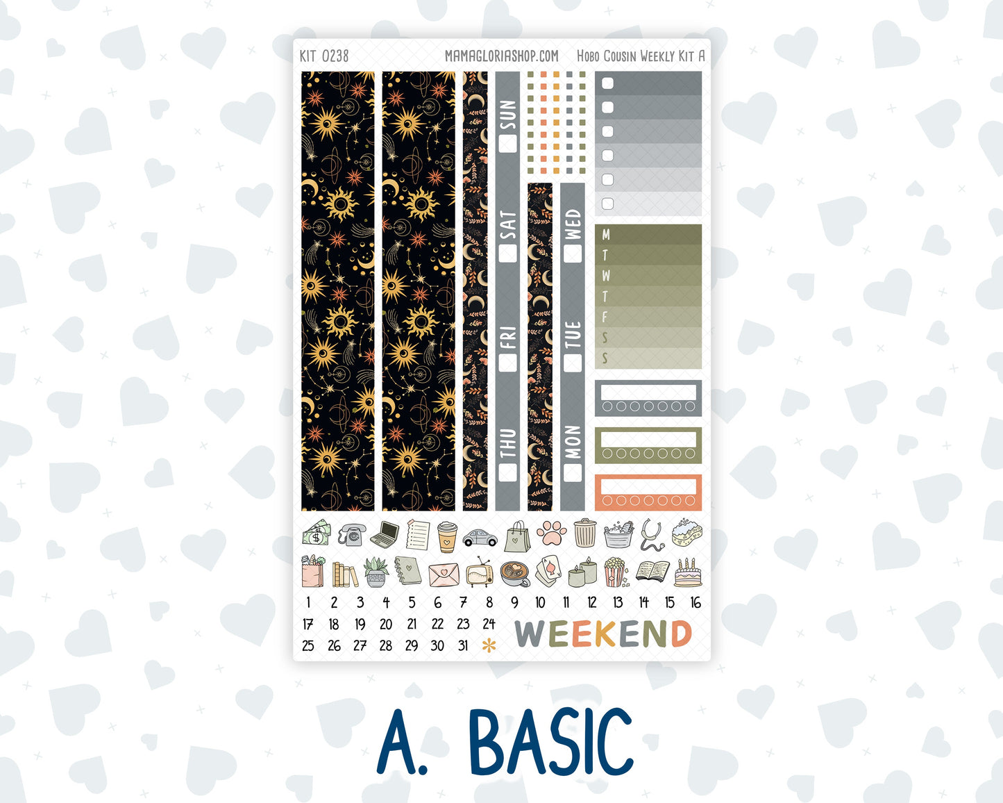 Kit 0238 - Hobonichi Cousin - Weekly Kit - October - Starry Autumn Nights - 1.3” Wide Columns