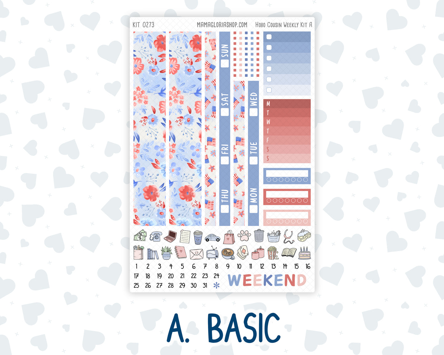 Kit 0273 - Hobonichi Cousin - Weekly Kit - July - Americana In Bloom - 1.3” Wide Columns