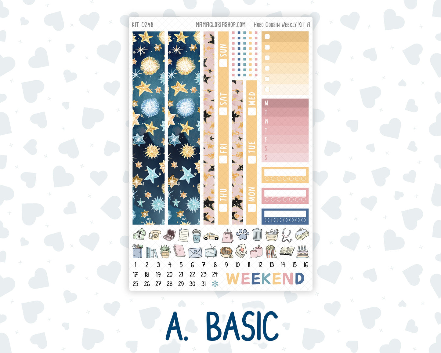Kit 0248 - Hobonichi Cousin - Weekly Kit - January - Midnight Countdown - 1.3” Wide Columns
