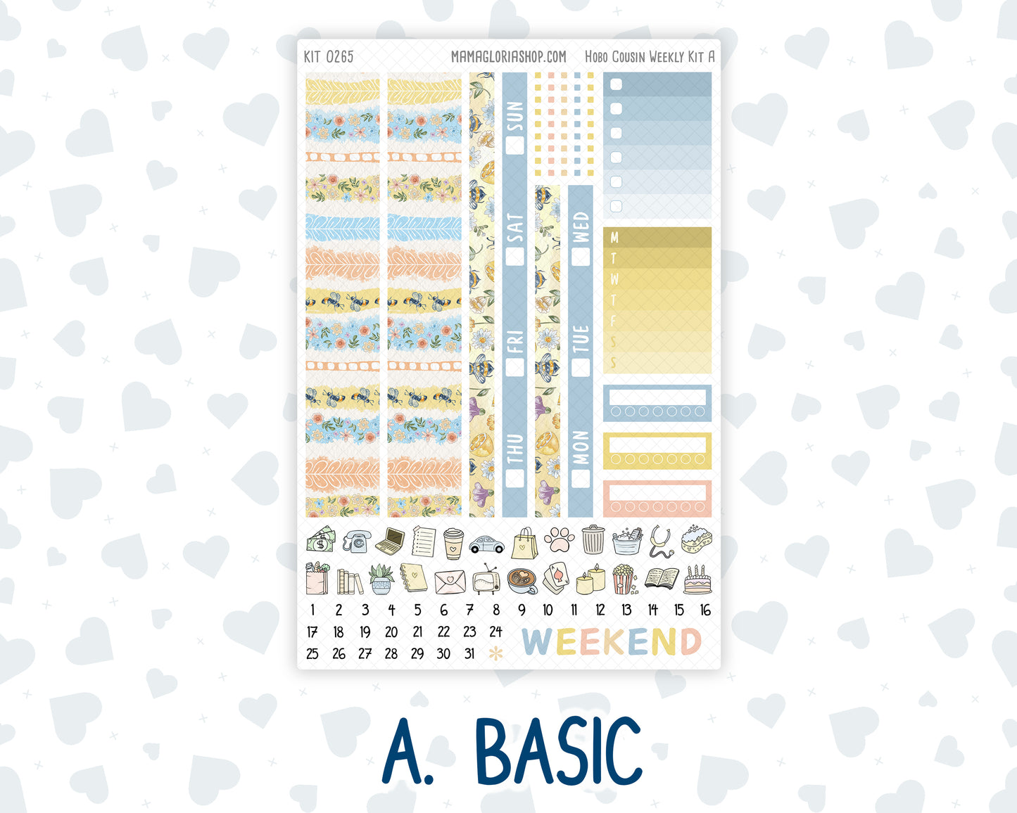 Kit 0265 - Hobonichi Cousin - Weekly Kit - May - Honeybee Sky - 1.3” Wide Columns