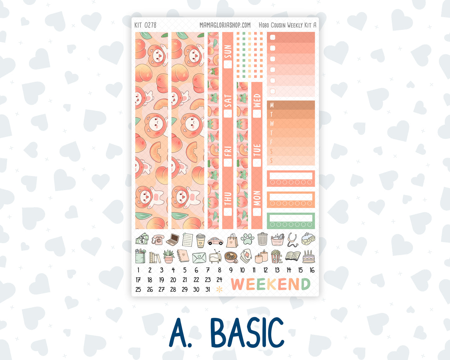 Kit 0278 - Hobonichi Cousin - Weekly Kit - August - Oops, All Peaches - 1.3” Wide Columns