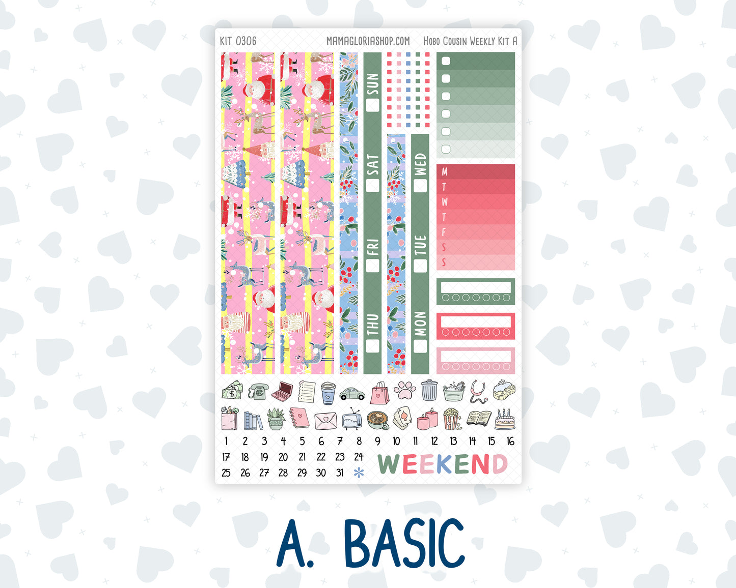 Kit 0306 - Hobonichi Cousin - Weekly Kit - December - Jolly Mischief - 1.3” Wide Columns